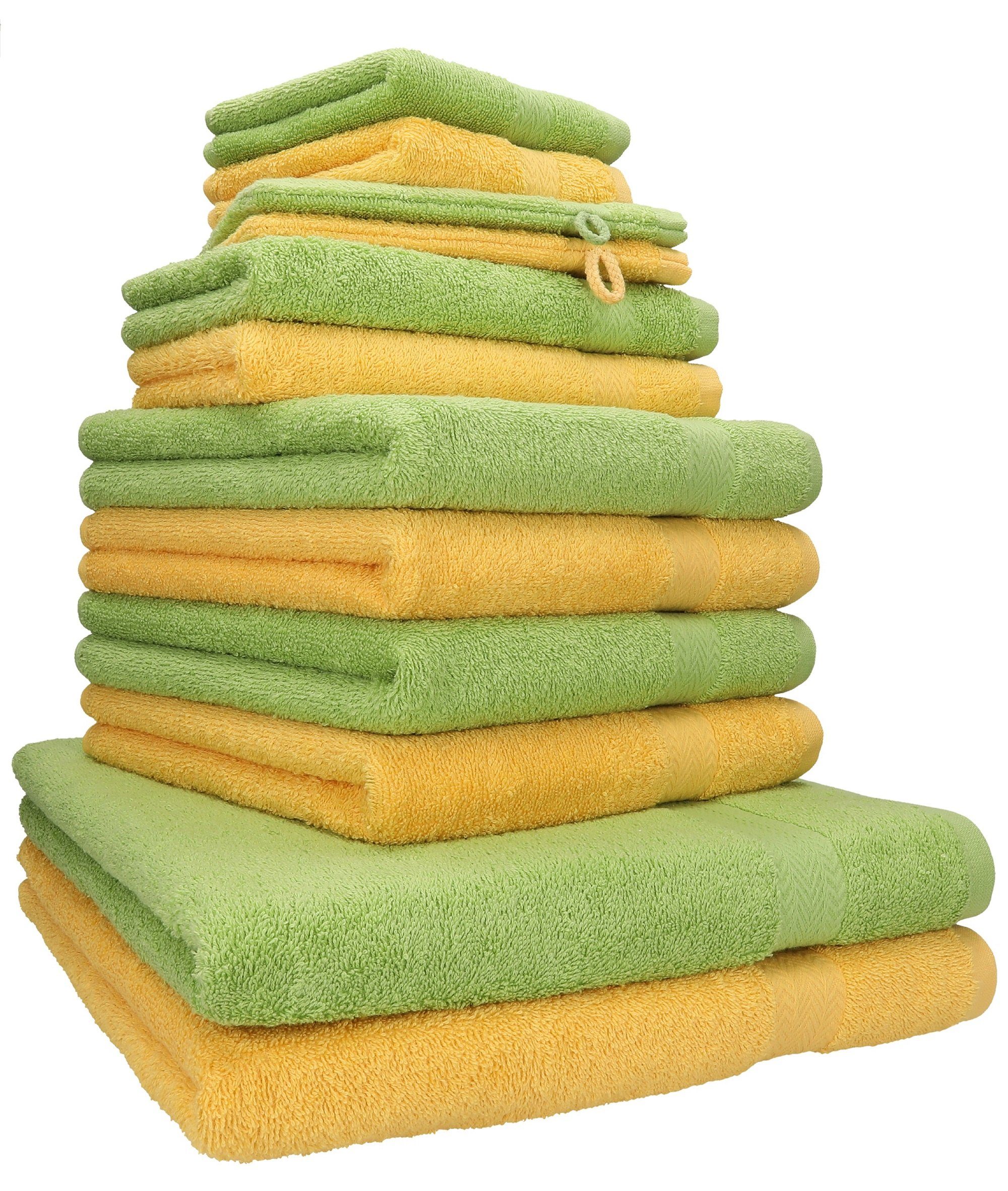 Betz 10er Pack Waschhandschuhe PREMIUM Farbe Gelb & Nuss Größe 16x21 cm 