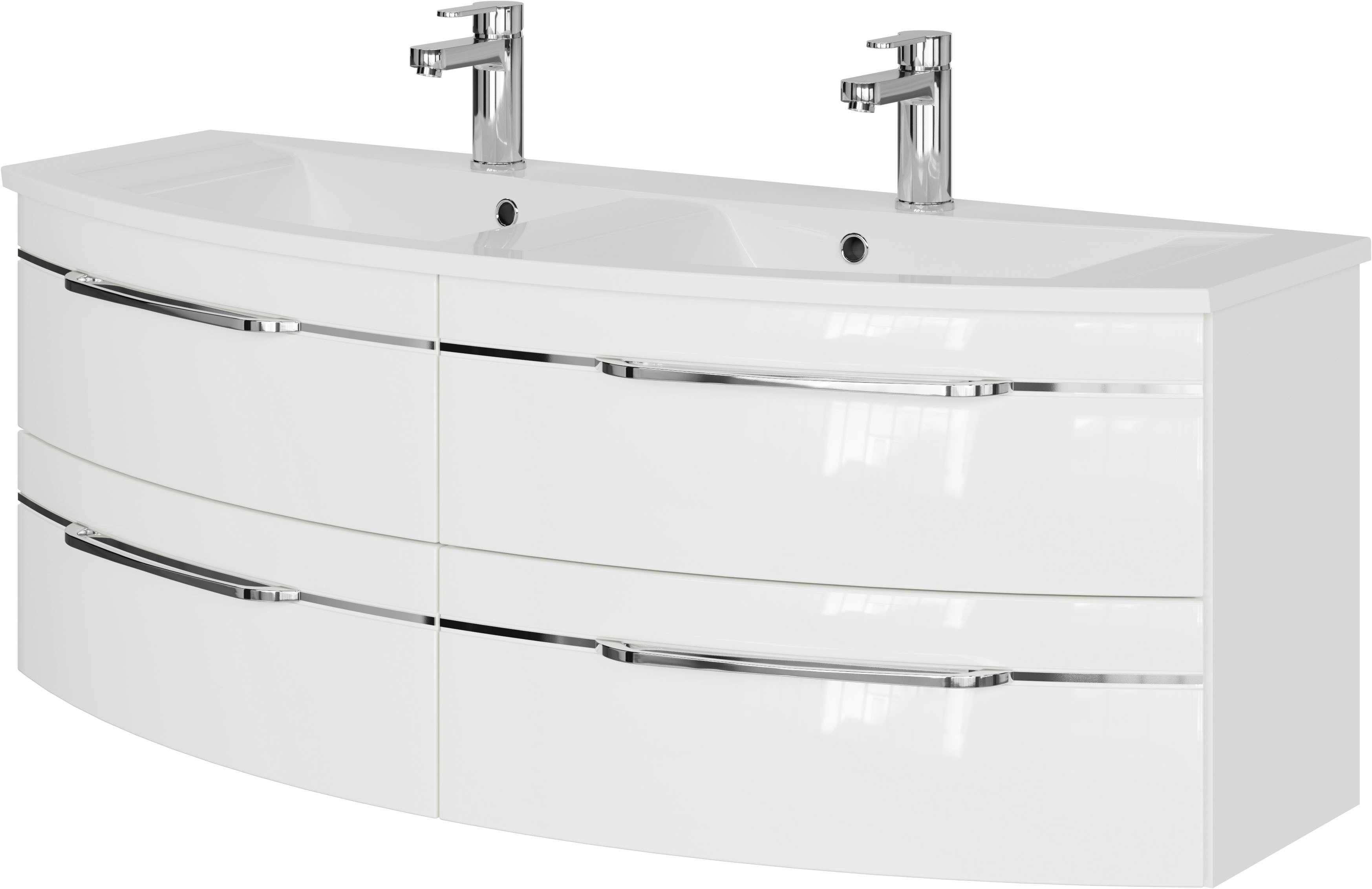 Saphir Waschtisch Serie 7045 Mineralmarmor-Waschtisch und Unterschrank, 131 cm breit, Doppel-Waschplatz mit 4 Schubladen, Badmöbel Set mit Waschtisch