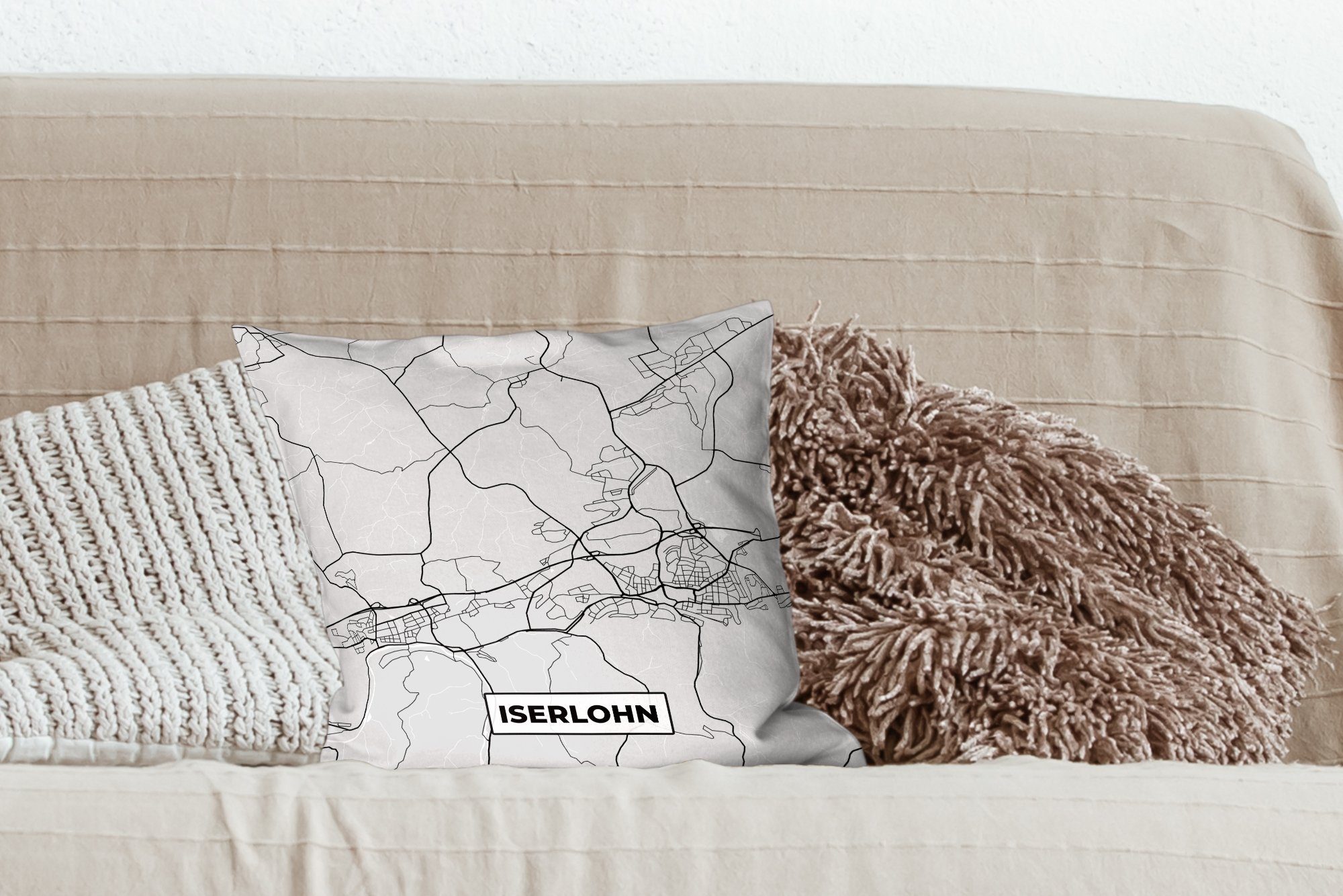 Deko, Karte Wohzimmer, Iserlohn Sofakissen - Karte, Deutschland - für MuchoWow - Schlafzimmer, Füllung - Stadtplan Zierkissen Dekokissen mit