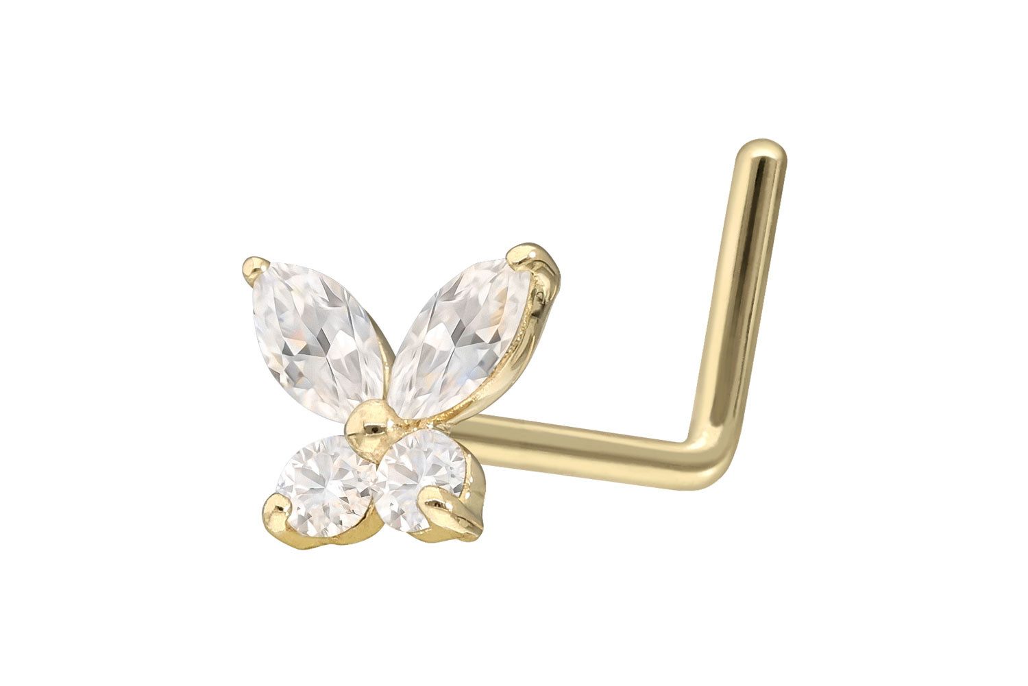 Nasenpiercing 14/18 Karat Gold Nasenstecker L-Form MOISSANIT-SCHMETTERLING