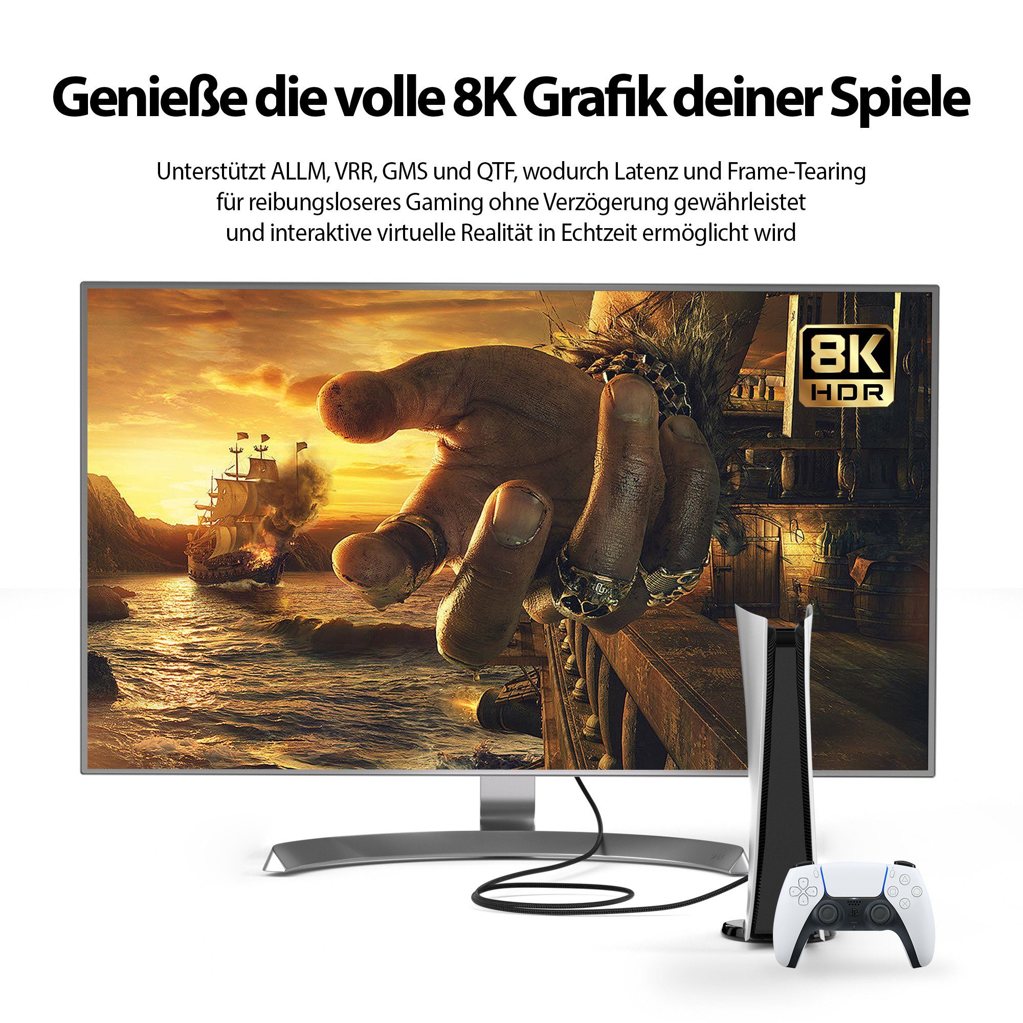JAMEGA Premium HDMI 2.1 Ultra High Speed Kabel 8K 48Gbit eARC HDR10+ Ethernet HDMI-Kabel, HDMI 2.1, HDMI Typ-A-Stecker auf HDMI Typ-A-Stecker (100 cm) – Bild 4 von 5