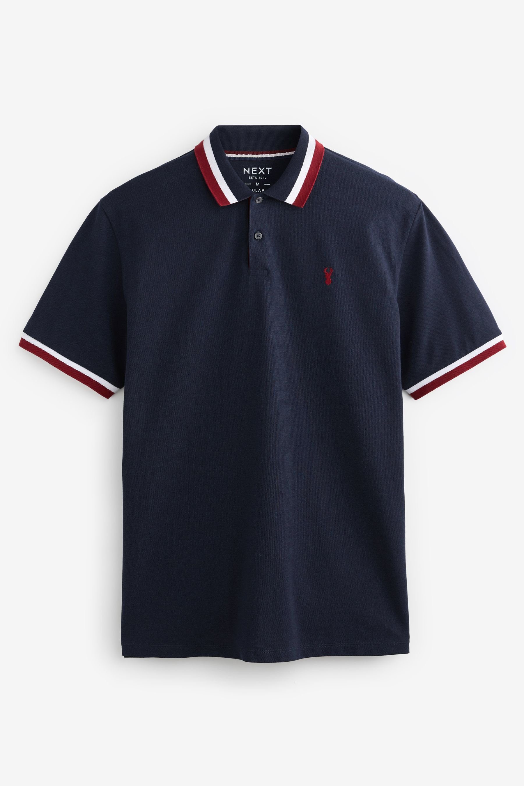 Next Poloshirt Pikee-Poloshirt im Regular Fit mit Kragenstreifen (1-tlg) Navy Blue/Red