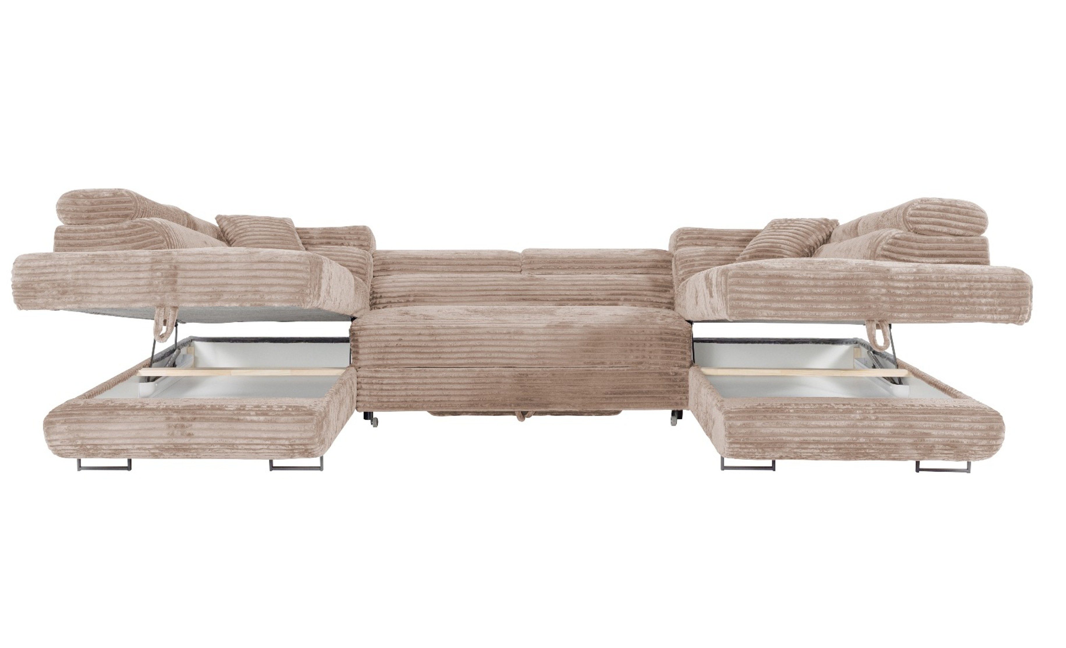 Labett Wohnlandschaft mit Schlaffunktion & Bettkasten GUSTAVO U-Form Sofa aus Cord – Bild 4 von 5