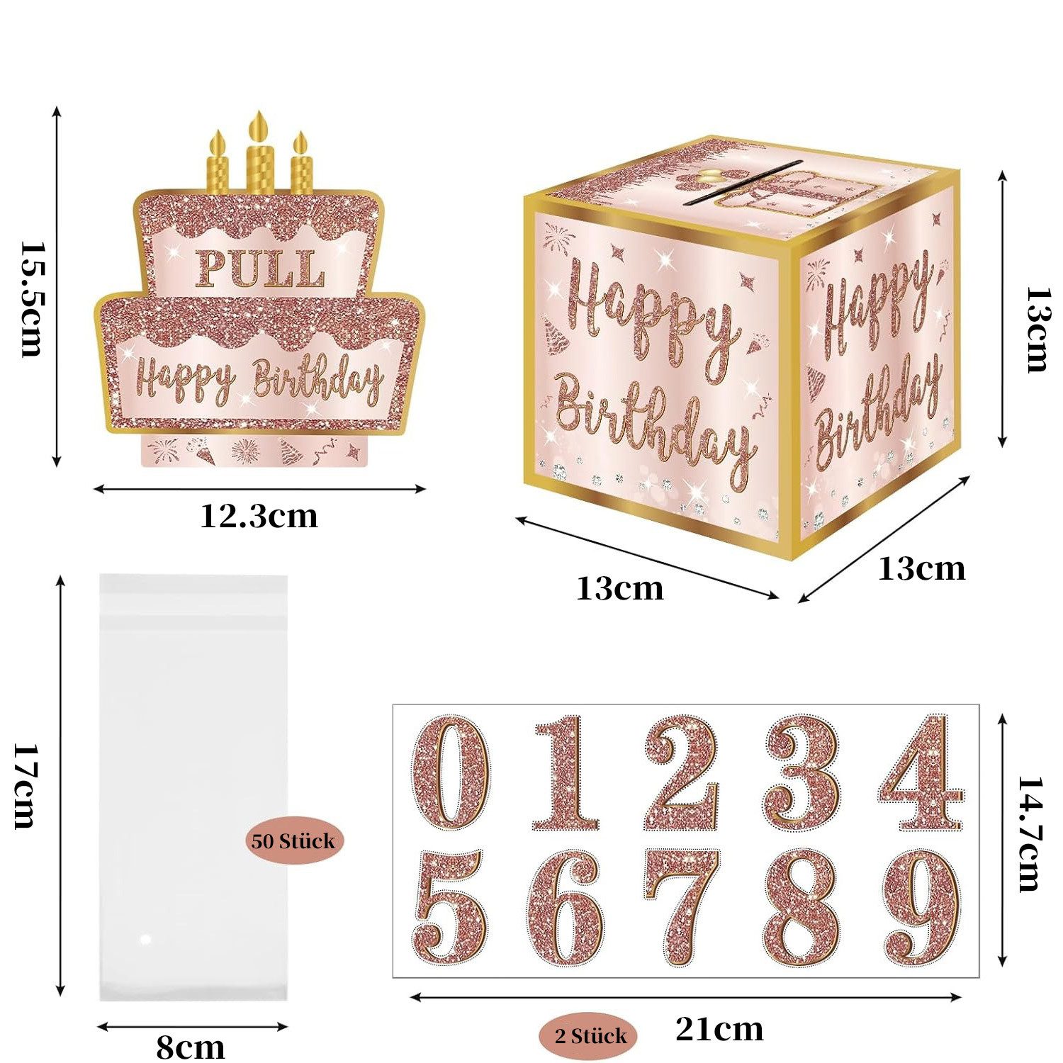 Thumbnail - Refttenw Geschenkbox DIY überraschungsbox Geldgeschenke Happy Birthday Geschenkbox, mit 50stk Plastiktüten u. 3D Geburts...