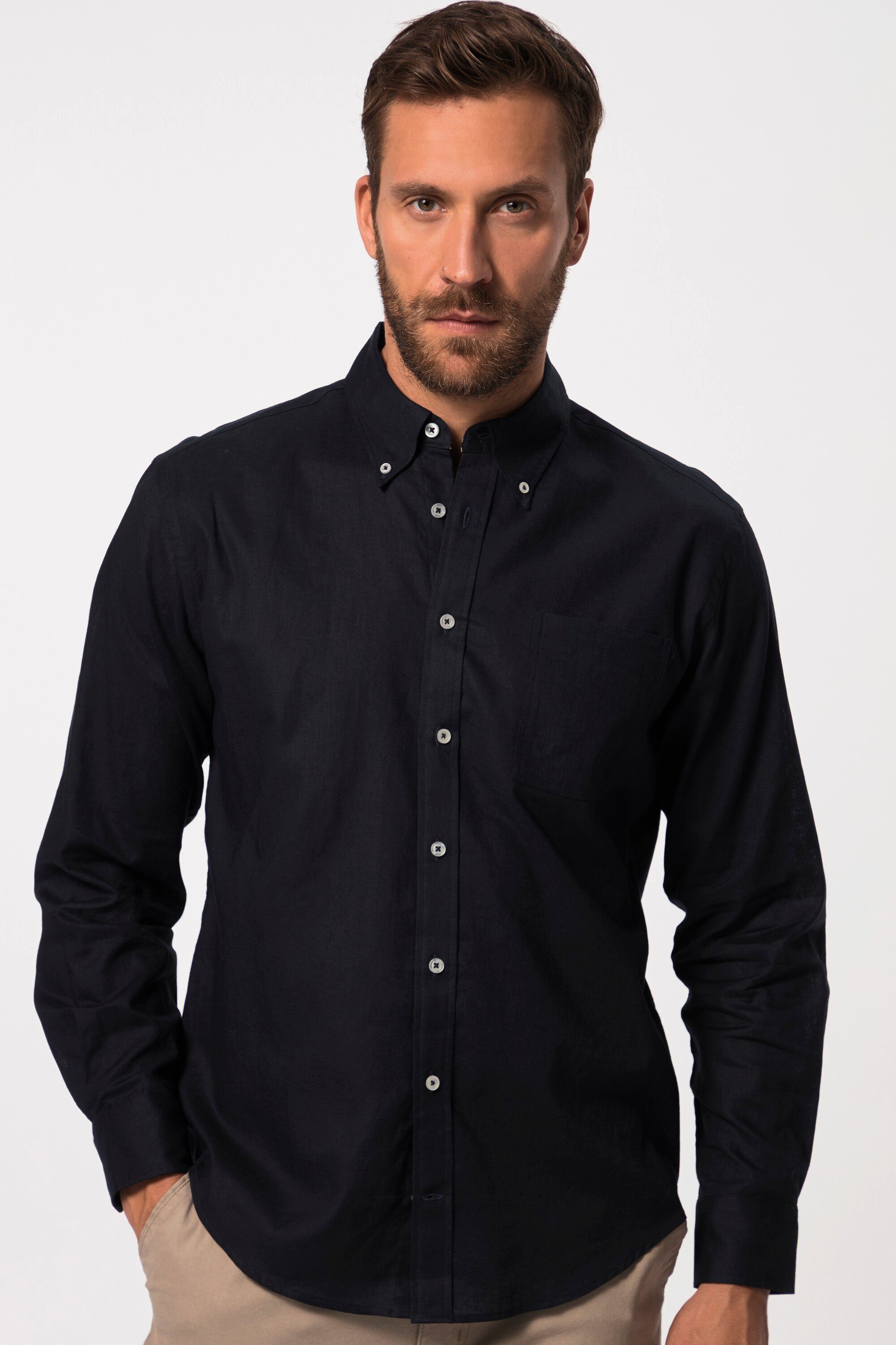Businesshemd Hemd Langarm Leinenmix Buttondown-Kragen
