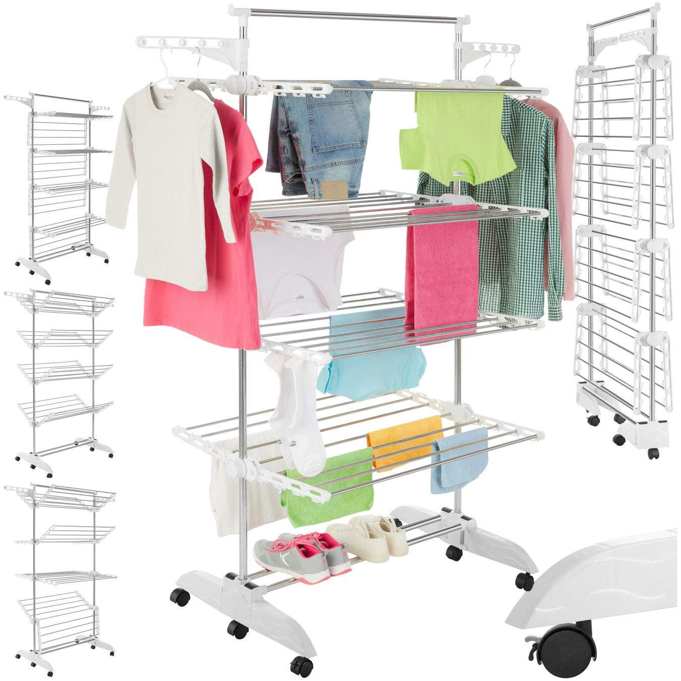 Turmwäscheständer Trockengestell Odelia mit Rollen, klappbar, stufenlos