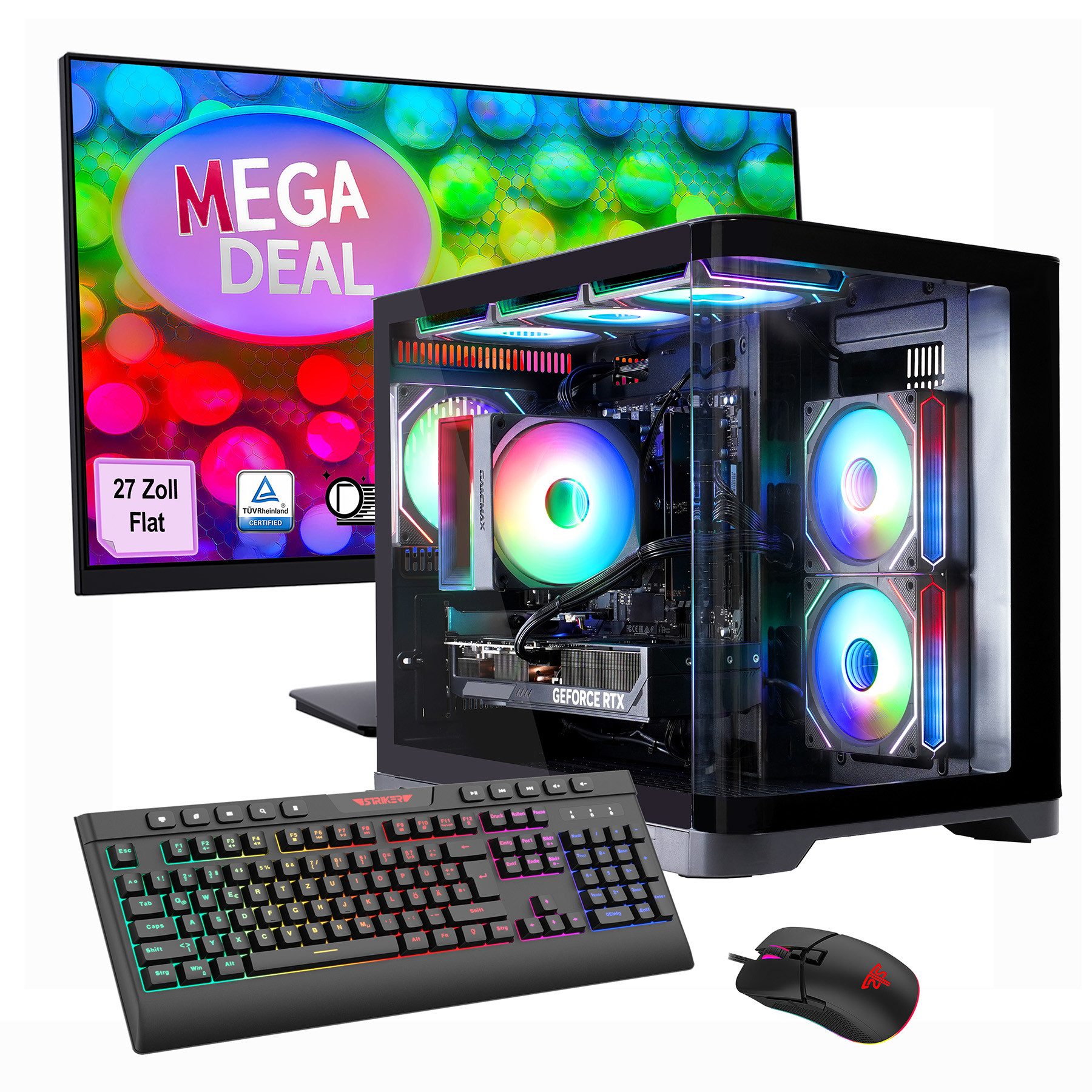 GAMEMAX MegaDeal HYPE-M BK 2762 AMD Ryzen 7 5700X 16GB 480GB SSD RTX 5060 Gaming-PC-Komplettsystem (27", AMD Ryzen 7 5700X, RTX 5060, 16 GB RAM, 480 GB SSD, Windows 11 + MSI PRO MP273A LED-Monitor, 69cm (27)
