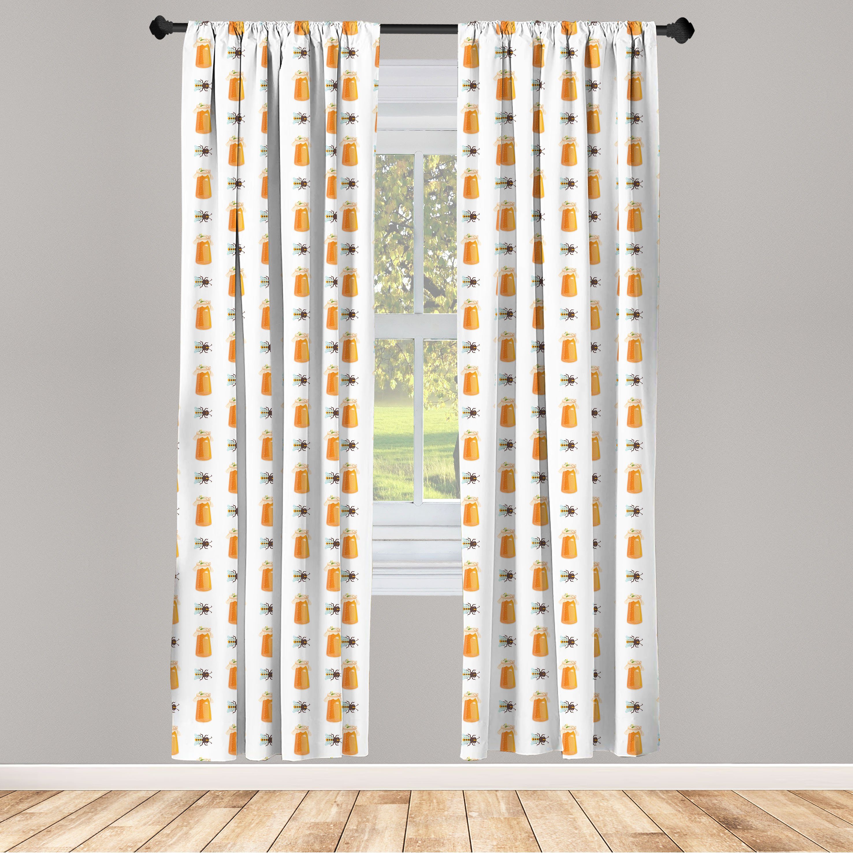 Gardine Vorhang für Wohnzimmer Schlafzimmer Dekor, Abakuhaus, Microfaser, Sommer Honiggläser Bienen Honeycomb | Fertiggardinen