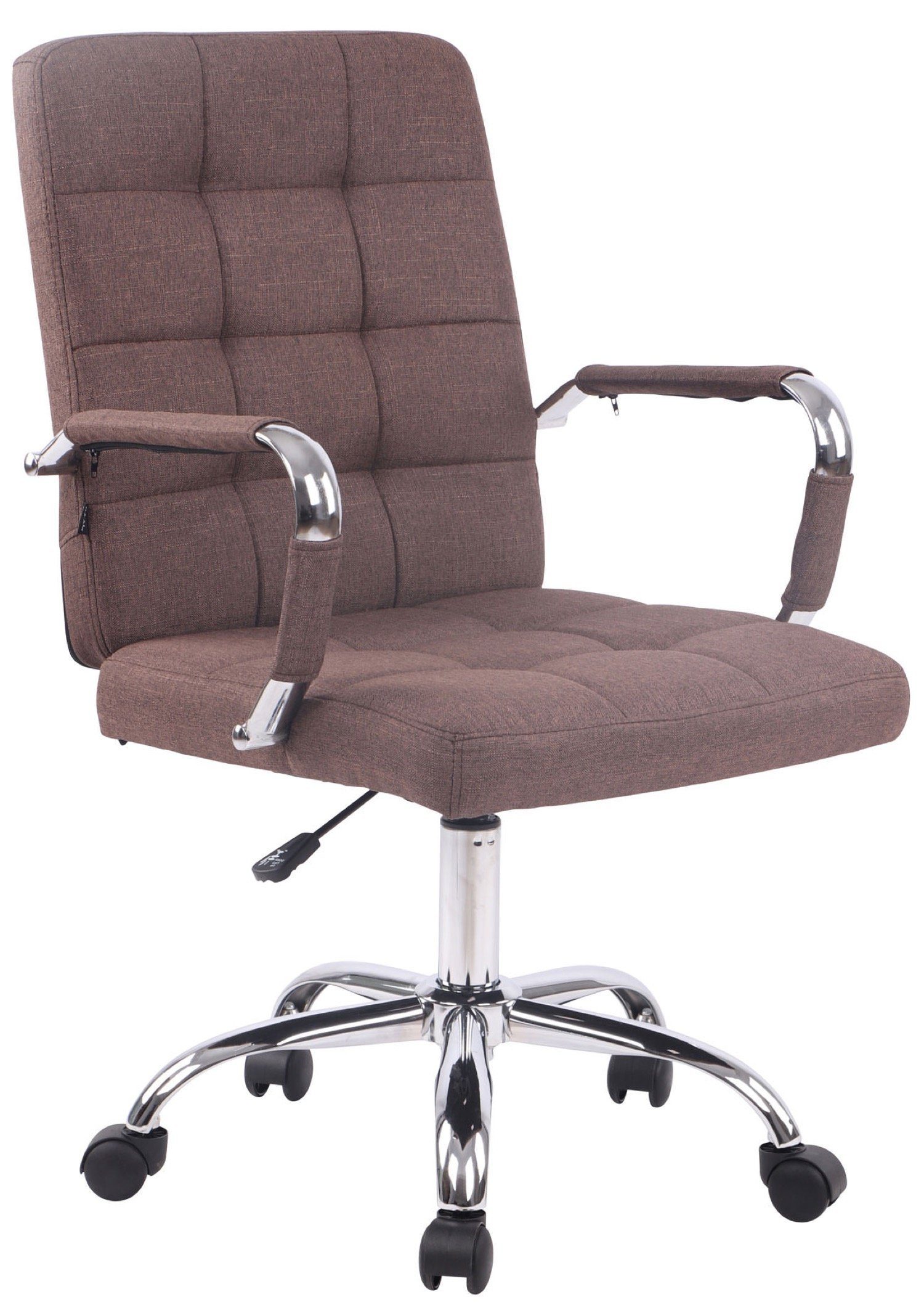 TPFLiving Bürostuhl Deal V1 mit bequemer Rückenlehne - höhenverstellbar und 360° drehbar (Schreibtischstuhl, Drehstuhl, Chefsessel, Bürostuhl XXL), Gestell: Metall chrom - Sitzfläche: Stoff braun