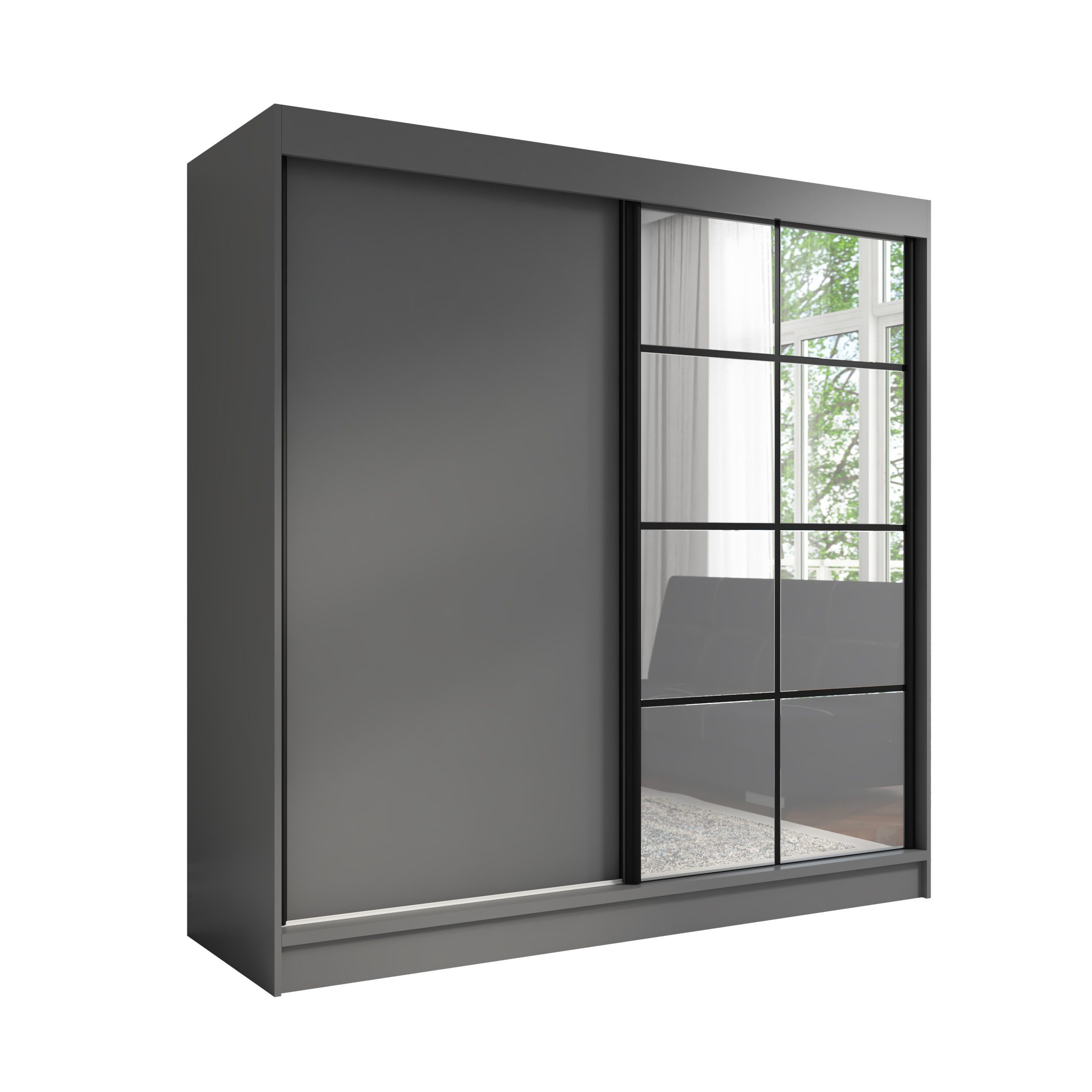 A&J MöbelLand GmbH Schiebetürenschrank TINA 2-türiger Kleiderschrank mit 2 Kleiderstangen und Spiegel (TOP ANGEBOT! Geräumiger Schrank mit einer Breite von 200 cm und Spiegel, ideal zur Aufbewahrung von Kleidung und Accessoires. TOP PRODUKT! Wählen Sie das ideale Modell für Ihr Schlafzimmer!, Viel Stauraum) Breite: 200 cm, Höhe: 215 cm, Tiefe: 60 cm