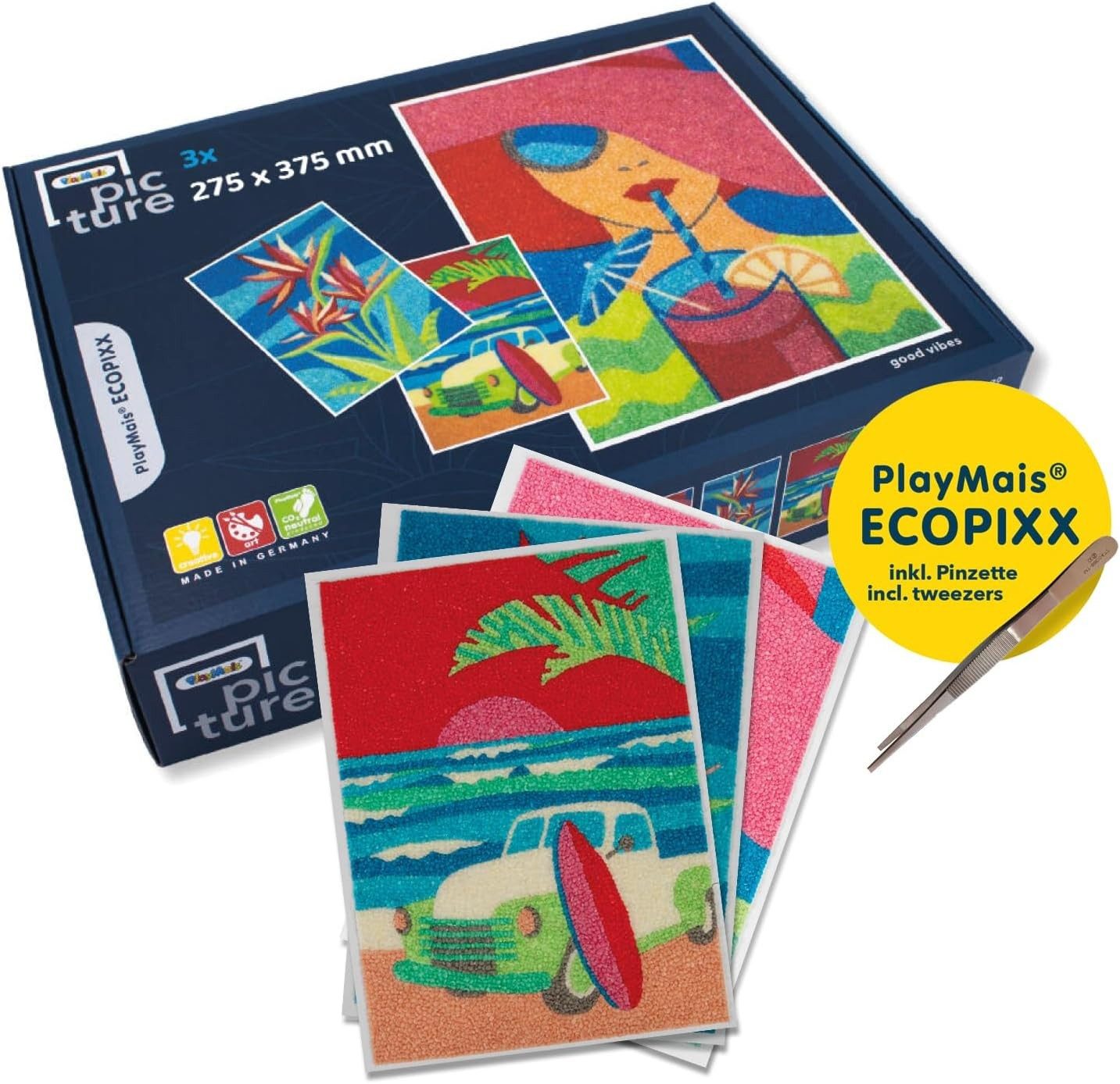PlayMais Spiel PlayMais ECOPIXX Diamond Painting Kreativset Good Vibes 275 375 mm, PLAYMAIS® ECOPIXX GOOD VIBES: Kreatives Diamond-Painting- und