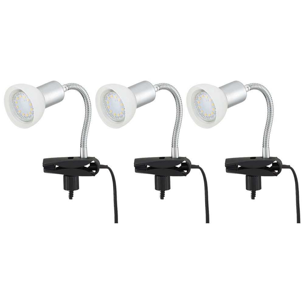 etc-shop LED Klemmleuchte, LED-Leuchtmittel fest verbaut, Warmweiß, LED Tischleuchte weiß Klemmlampe mit Stecker Flexo Schreibtisch 3x