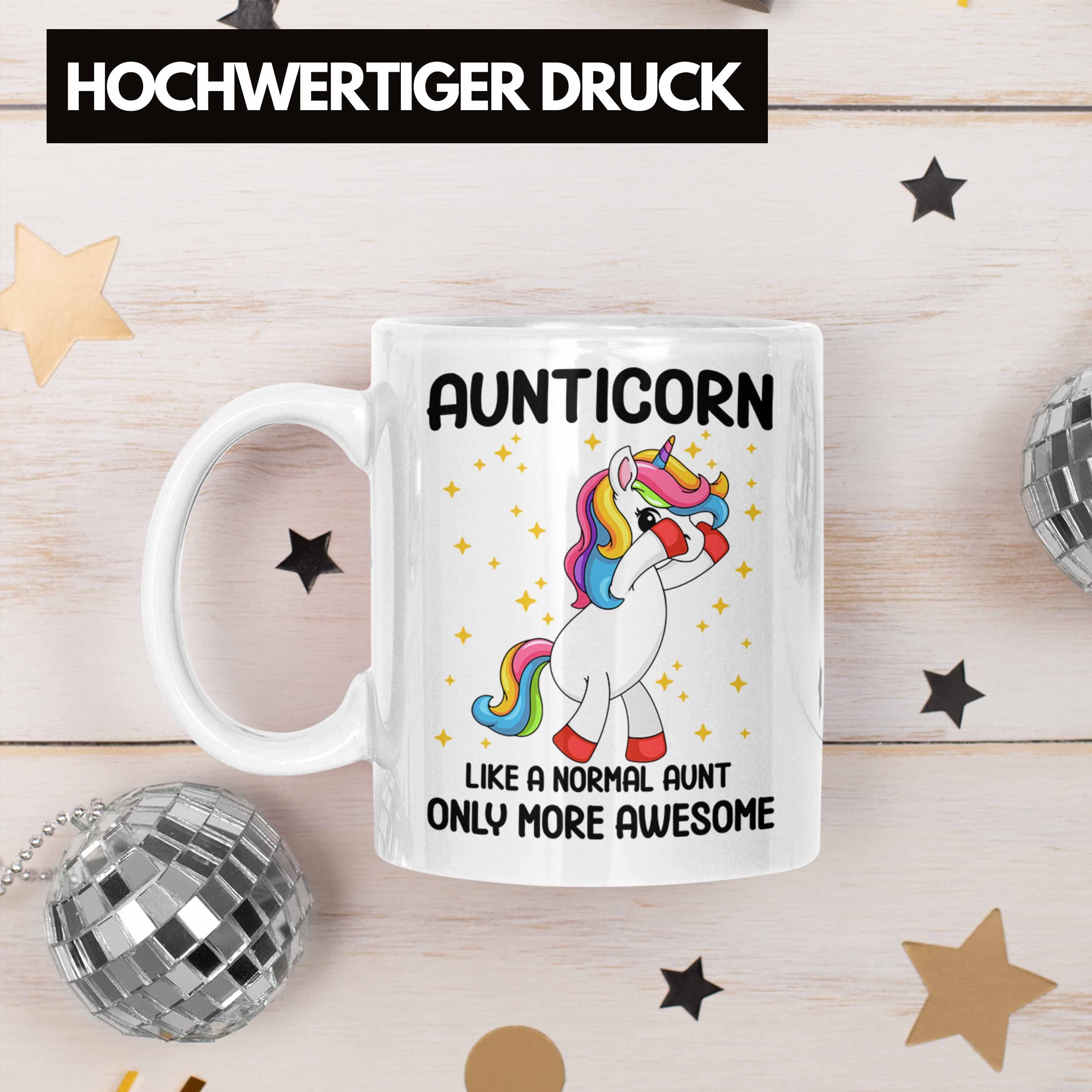 Trendation Tasse Trendation - Geschenk Geschenk Lustig Weiss Aunticorn Geschenkidee Kaffeetasse Tasse Tante Tante Beste