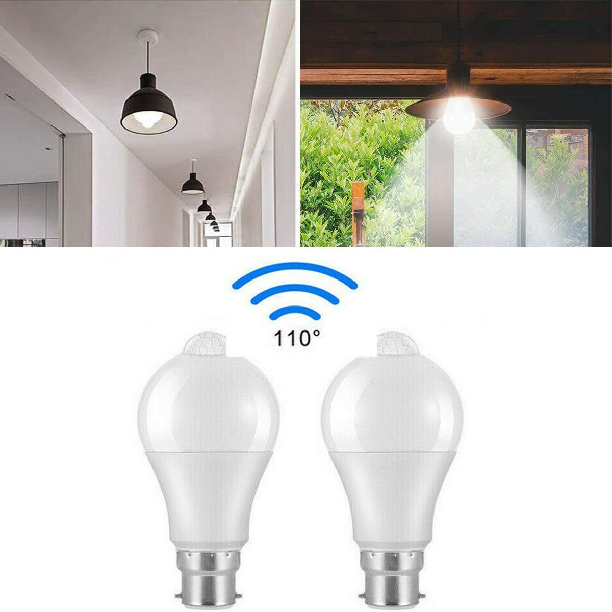 oyajia E27 LED Intelligente Lampe, 12W LED-Lampe mit Bewegungssensor Sensor Smarte Lampe, Automatische Glühbirne für Haustür Balkon Garage Treppen,1/2/4 Stück 2 Stück