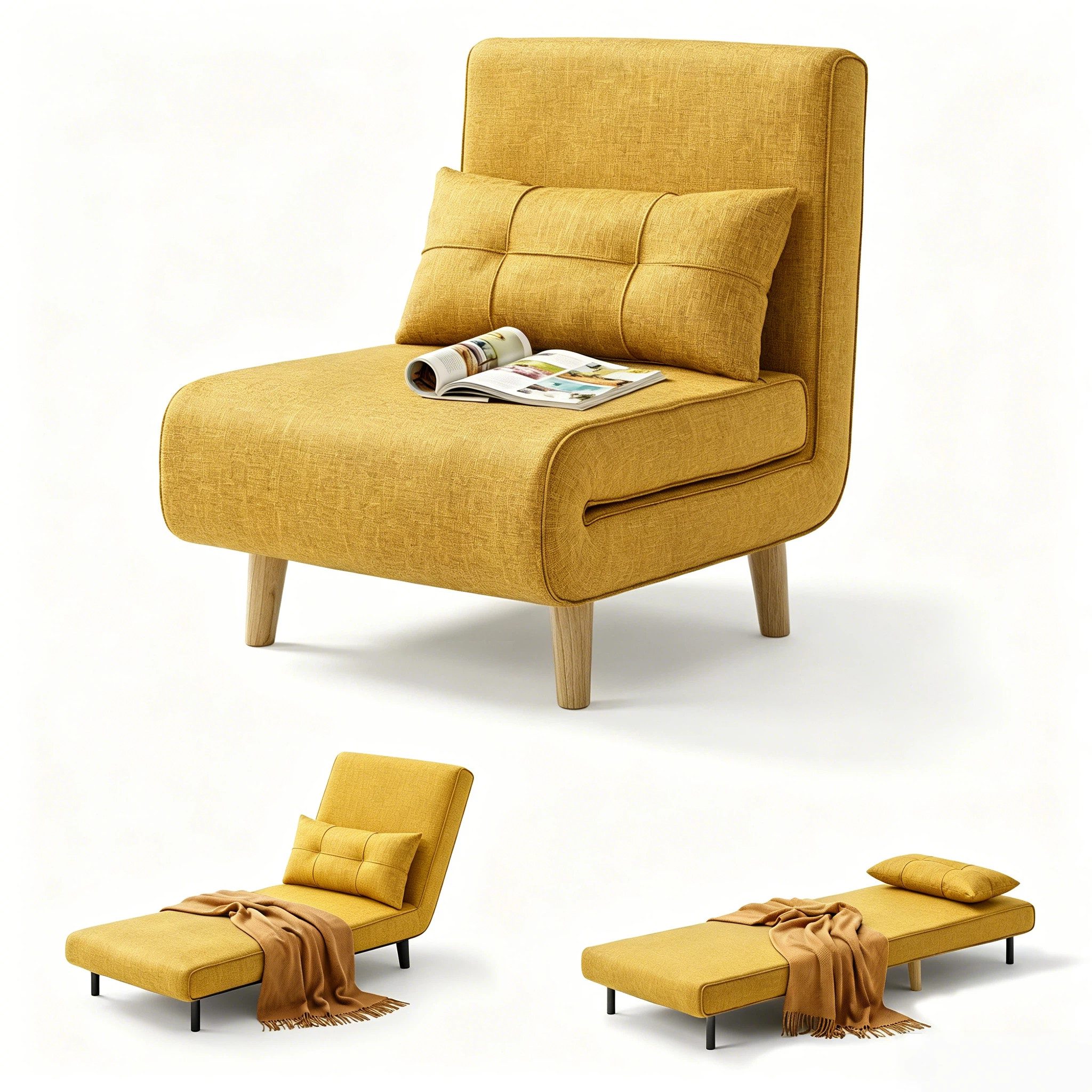 Blishom Relaxsessel Schlafsessel 3 in 1, Klappsessel mit verstellbarer Rückenlehne, Einzel Schlafsofa mit Kissen, platzsparende Gästeliege