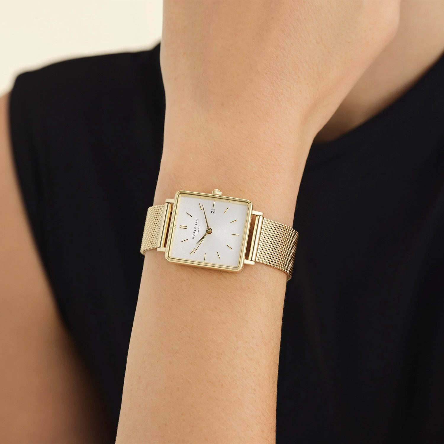 ROSEFIELD Quarzuhr Boxy Gold Mesh Medium