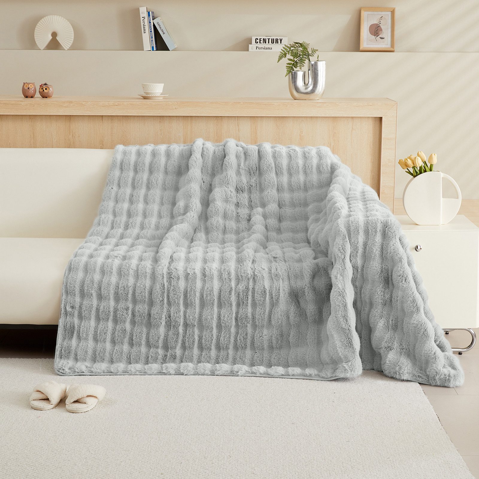 Sunicol Sofabezug Plüsch Dick Sofa Sitzkissenbezug, Couchbezug, Antirutsch, Winter Warme, Superweiche SofaÜberwurf aus Kunstpelz für Wohnzimmer – Bild 5 von 5