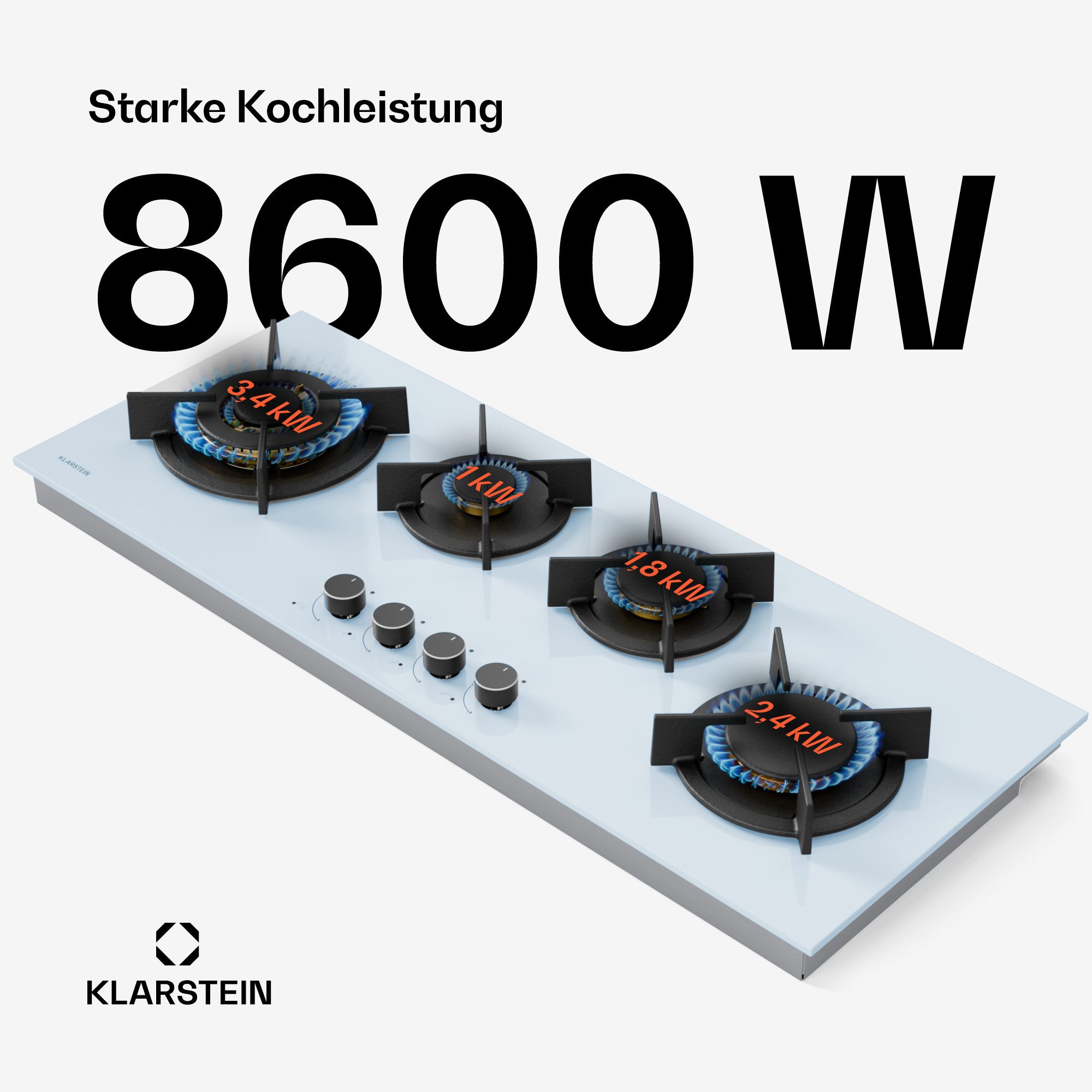 Klarstein Gas-Kochfeld Goldflame 4 Slim, Gaskochfeld 4 Brenner Elektrische Zündung Küche