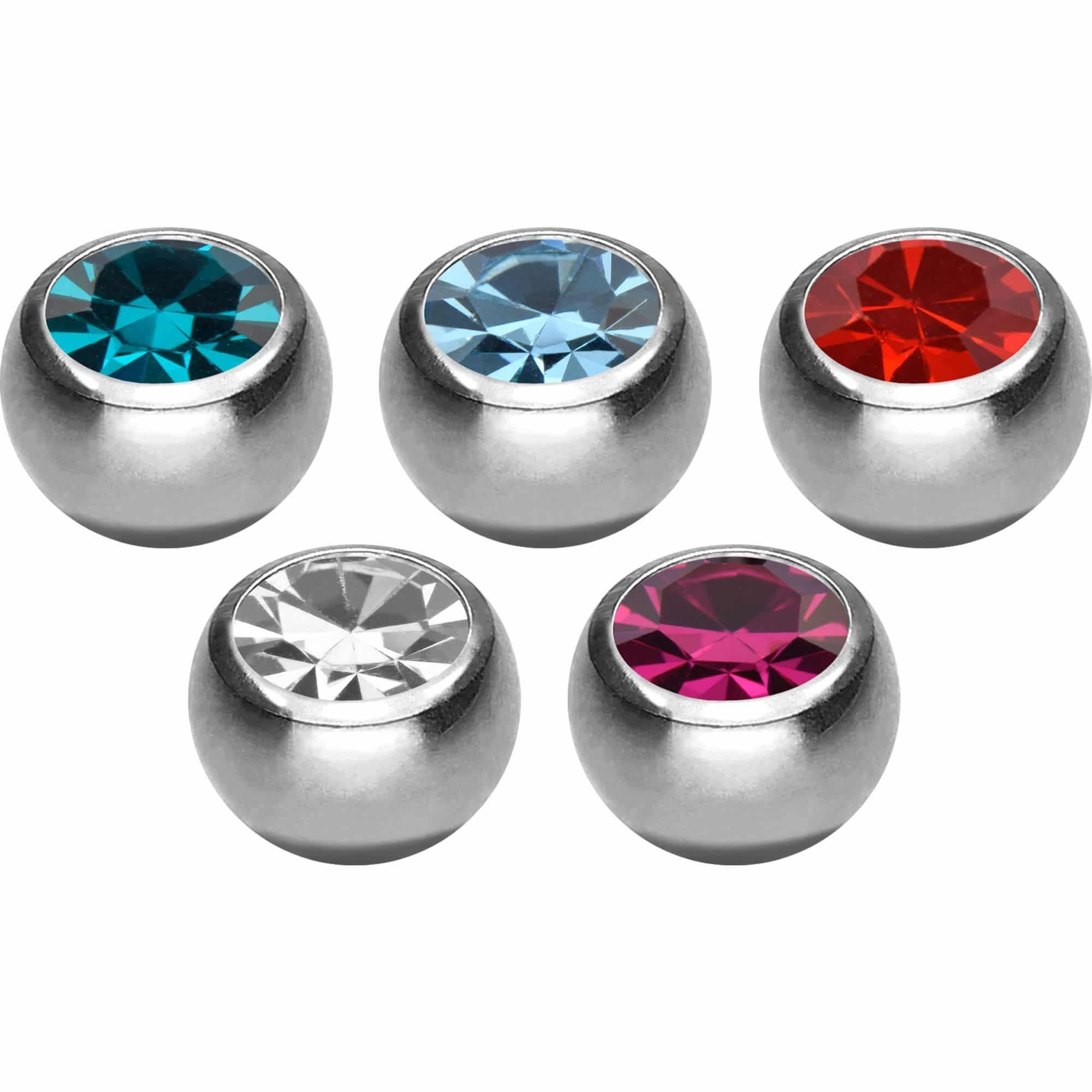 PIERCINGLINE Piercing-Set SET Chirurgenstahl Schraubkugel KRISTALL (Schraub-Aufsätze, 5er SET2 = 1,2 mm Gewinde)