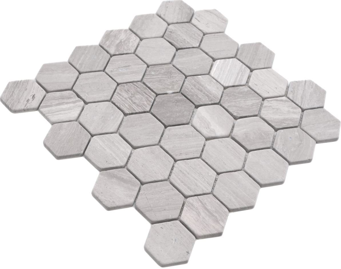 Mosani Mosaikfliesen Hexagon Marmormosaik matt 10 Matten grau Mosaikfliesen 