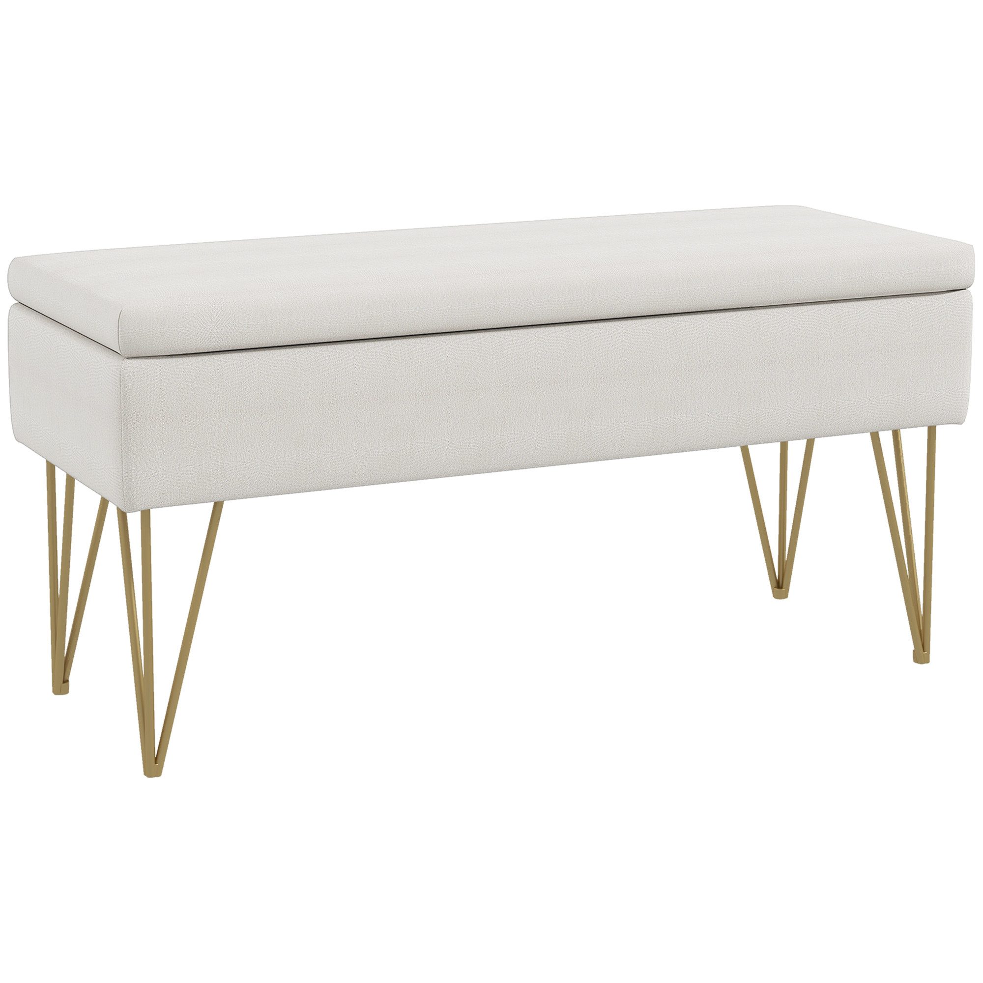 HOMCOM Polsterbank Sitzbank mit Stauraum, Leinenoptik (Bettbank, 1-St., Bank mit Stauraum), 100 x 40 x 49 cm, Creme – Bild 2 von 5