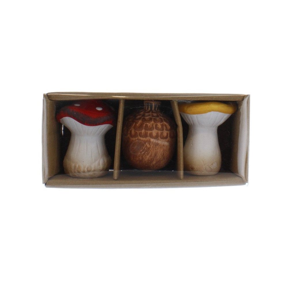 MICA Dekofigur 3er Set Herbstdekoration - Pilze und Zapfen