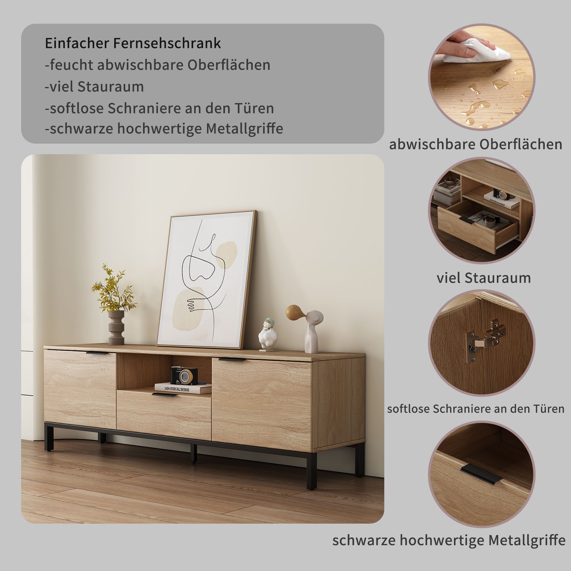 OTTO home TV-Board Jorinde, Melaminoberfläche, flexibler Stauraum und robustes Metallgestell