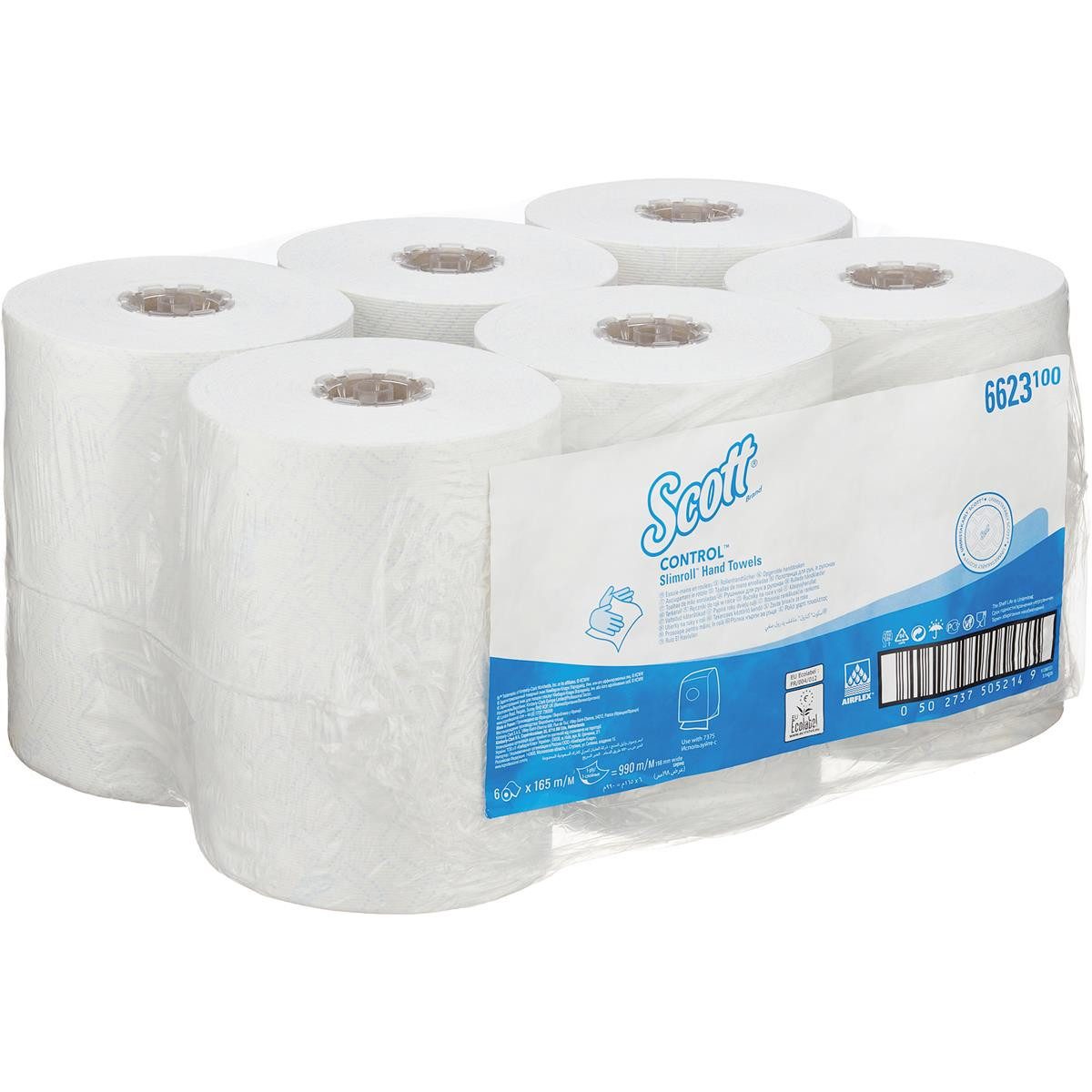 KIMBERLY-CLARK Papierhandtuch Scott Papierhandtuch CONTROL 6623 1lagig 165m 6 Rl./Pack.