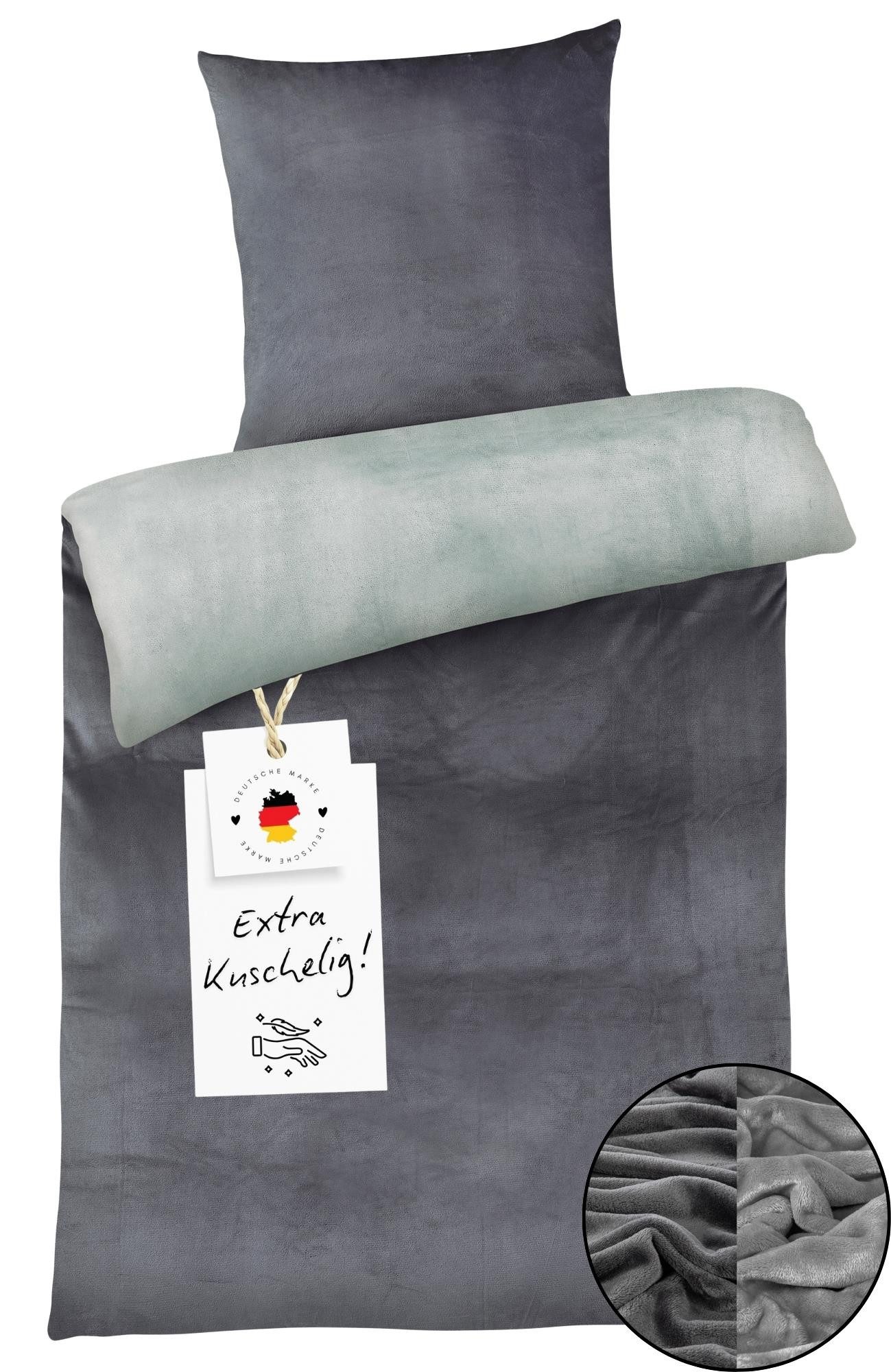 Carpe Sonno Bettwäsche Cashmere Touch Kuschel 135x200 155x220 Winter Teddy Plüsch Fleece Warm, Microfaser-Fleece, 2 teilig, Warme kuschelige Uni Wende Bettwäsche einfarbig Anthrazit Silber