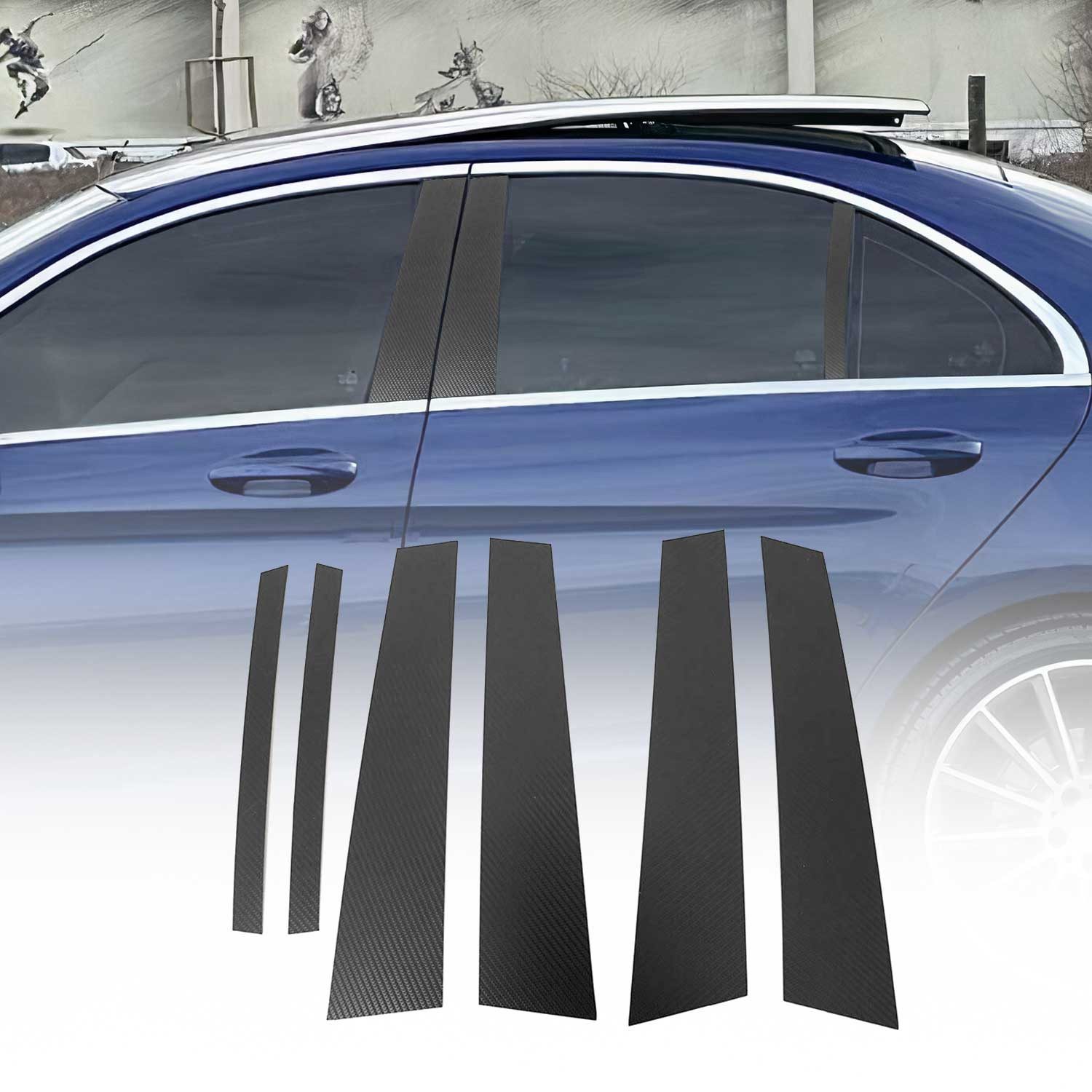 OMAC Zierleisten-Aufkleber B-Säule Türsäulen für Mercedes C Klasse W205 2014-2021 Chrom, (6tlg), Langlebig,Einfache Reinigung,Einfache Installation,Rostbeständig