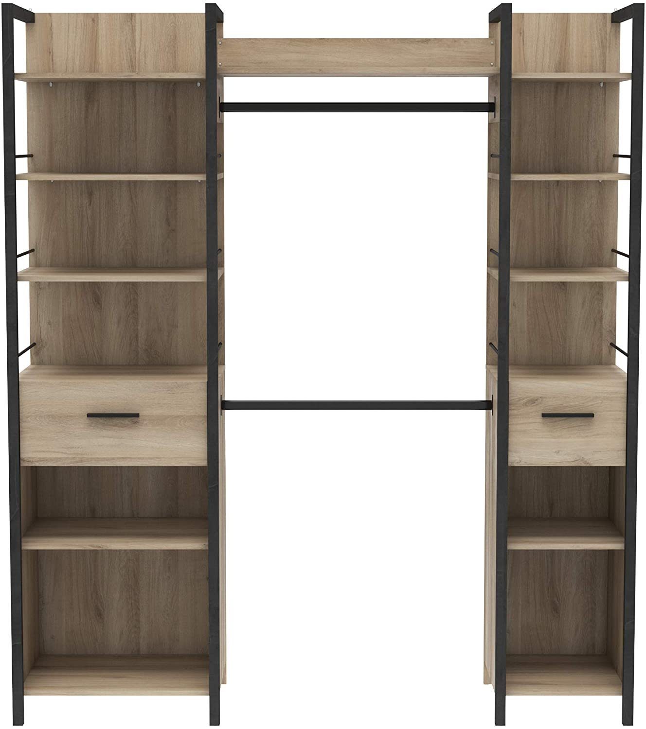 habeig Kleiderschrank Kleiderschrank begehbar offen Garderobe Schrank Regal Braun Schwarz
