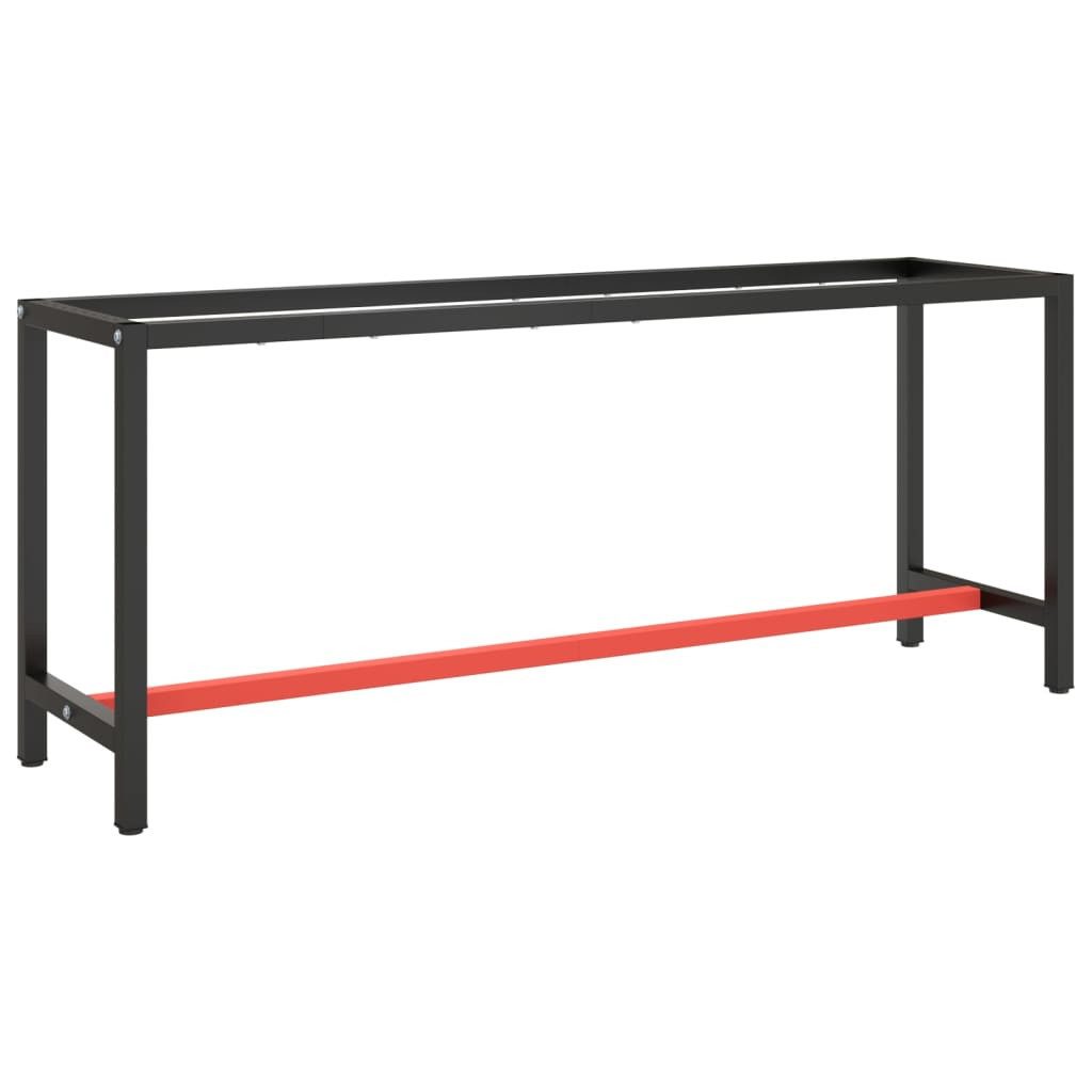 vidaXL Tischbein Werkbankgestell Mattschwarz und Mattrot 190x50x79 cm Metall