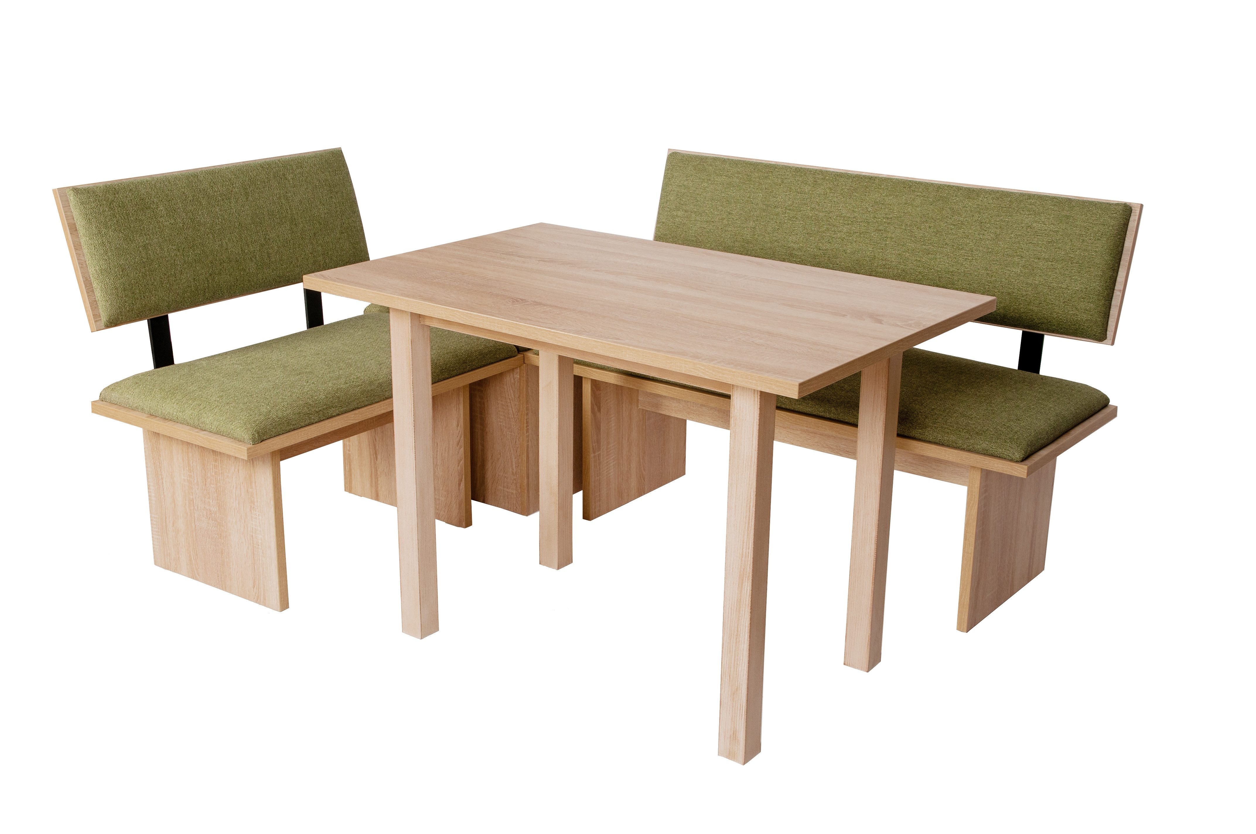 kundler home Eckbankgruppe Sitzbank L:182 R:142 cm Seitenlänge tauschbar, Tischfüße Massivholz, (4-er Set), bestehend aus 2 Sitzbänken, Truhe und Esstisch