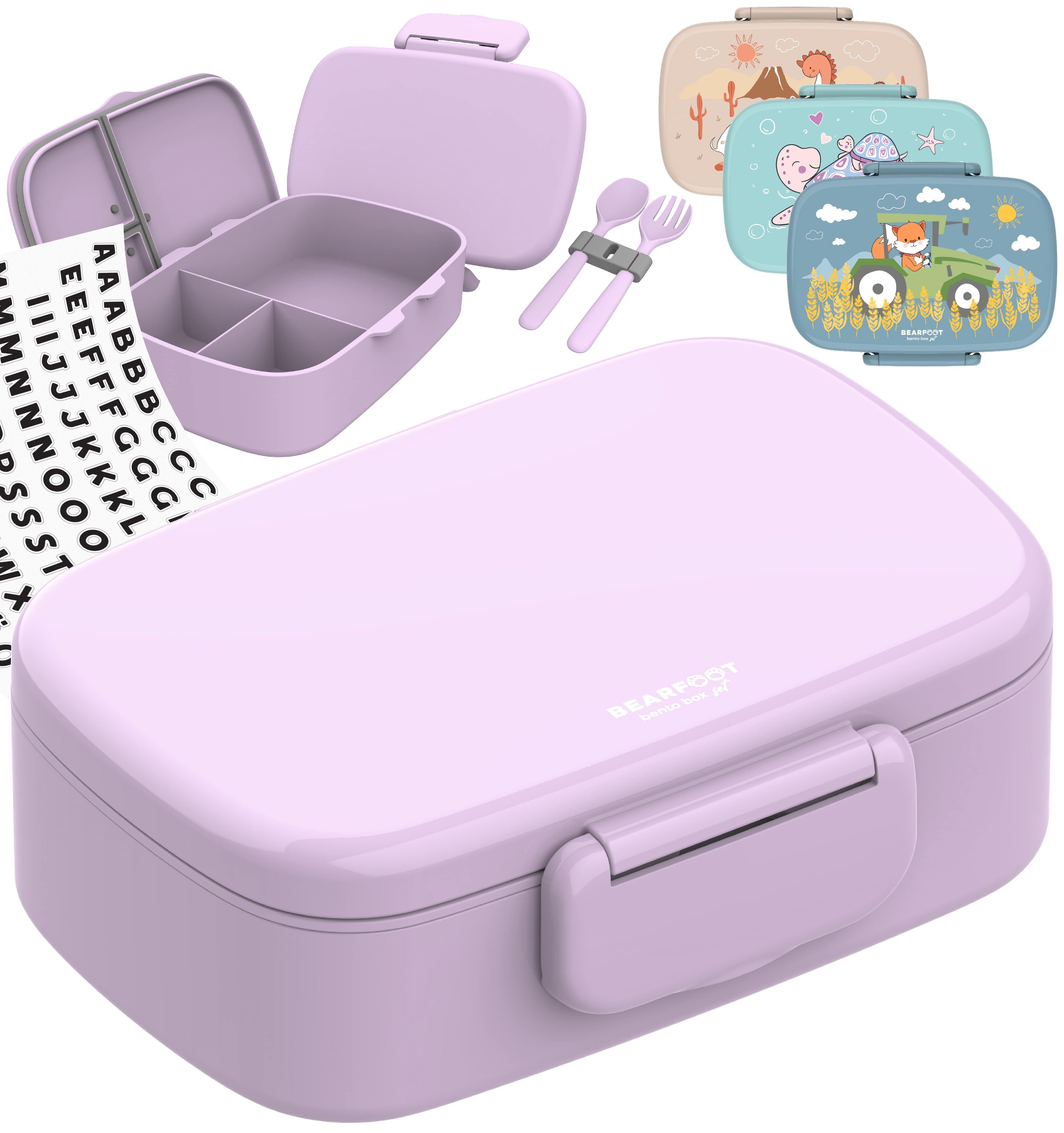 BEARFOOT Lunchbox Brotdose Kinder mit Fächern, leicht & auslaufsicher - lila, Kindergarten und Schule - Mädchen und Jungen, Vesperbox, Snackbox