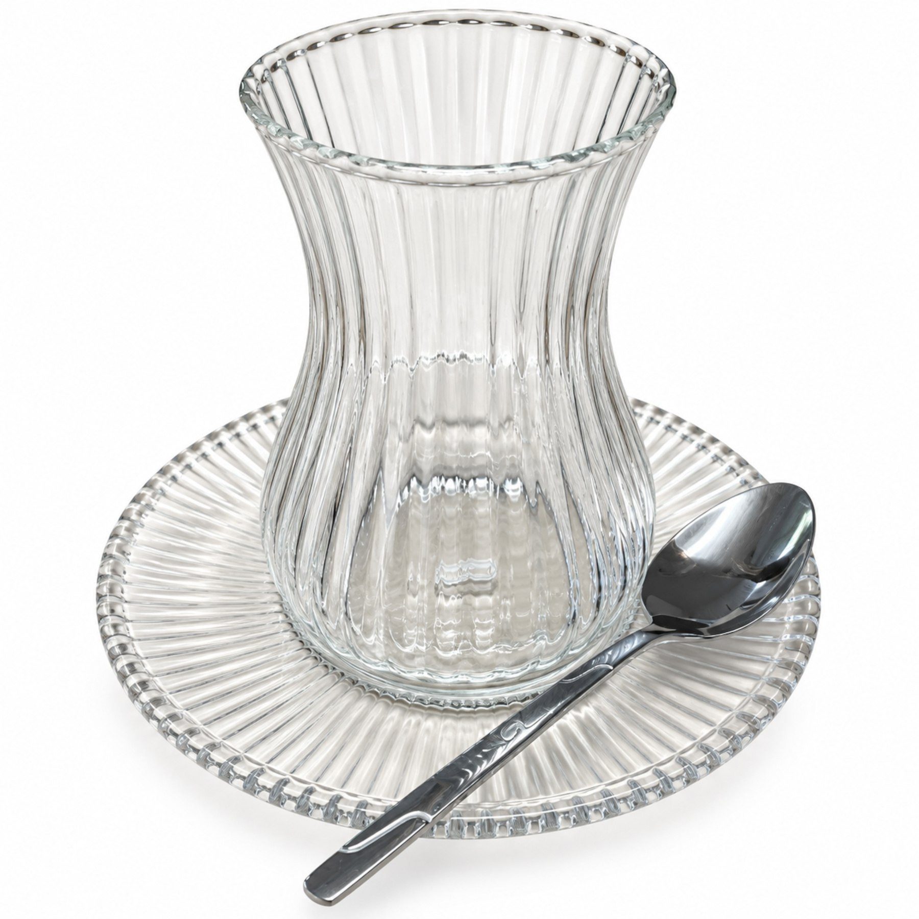 Mulex Teeglas Teegläser Set mit Untersetzern inklusive 6 Espressolöffeln Seattle, 18-tlg., Glas, Teegläser und Espressolöffel sind spülmaschinengeeignet