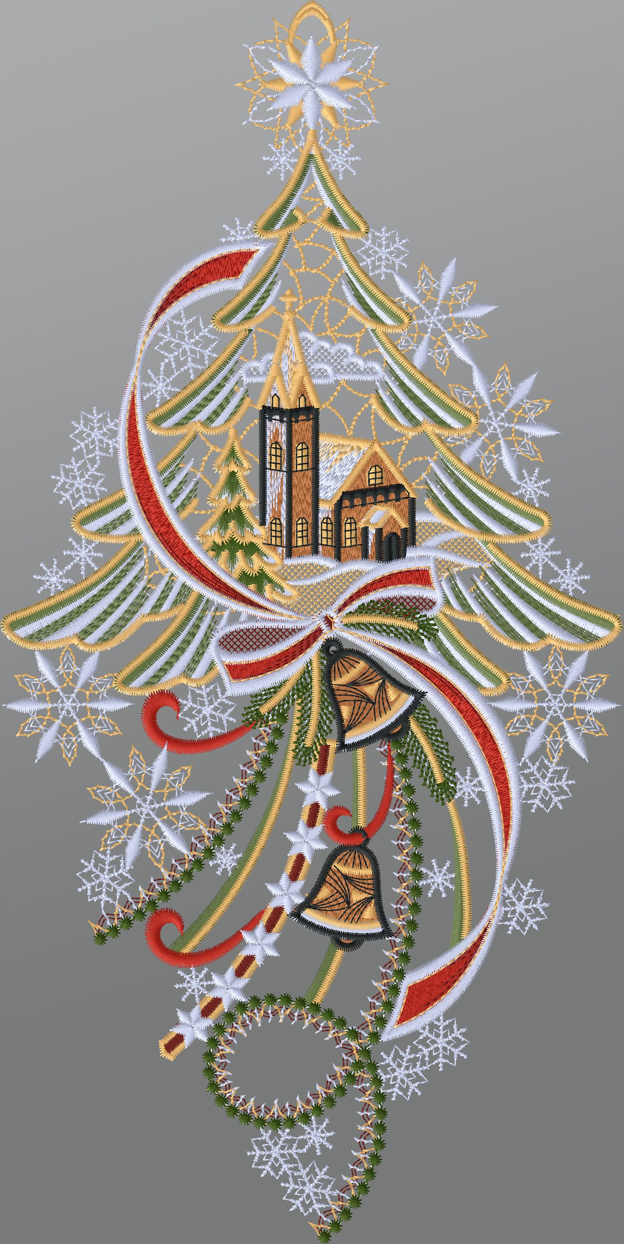 Plauener Spitze® Fensterbild Kirche mit Tannenbaum und Glocken, HxB 28x20cm günstig online kaufen