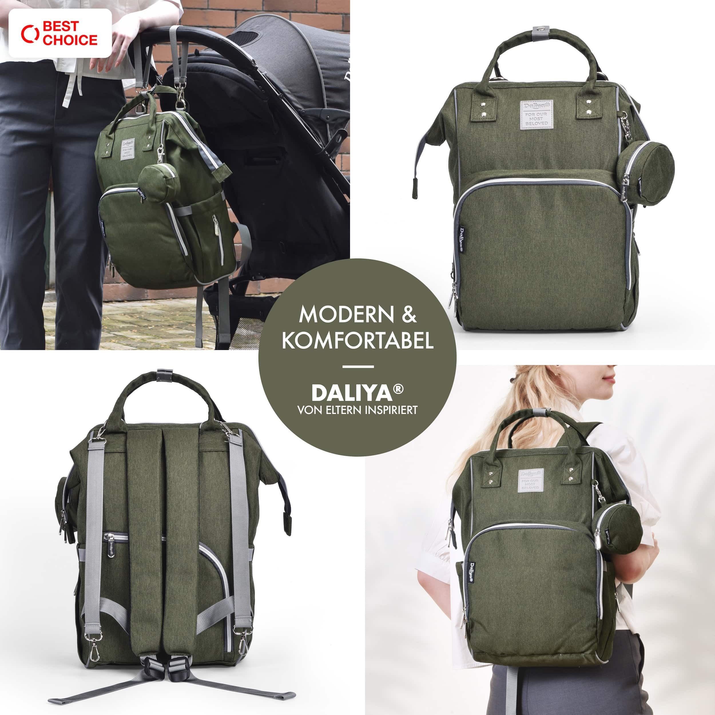 Daliya® Wickeltasche PAKMI Wickelrucksack, Kinderwagentaschen, Mamabag (Set, 5-tlg., Befestigungsriemen), Thermofächer, Schnuller Aufbewahrung, Wickelunterlage, hochwertig