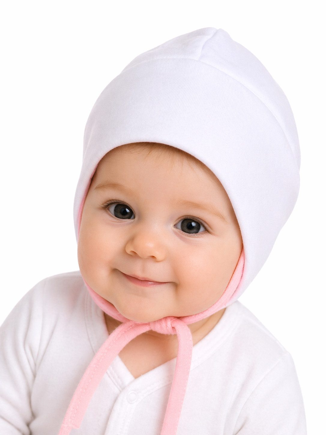 Erstlingsmütze Baby Mütze in Weiß Rosa Pink