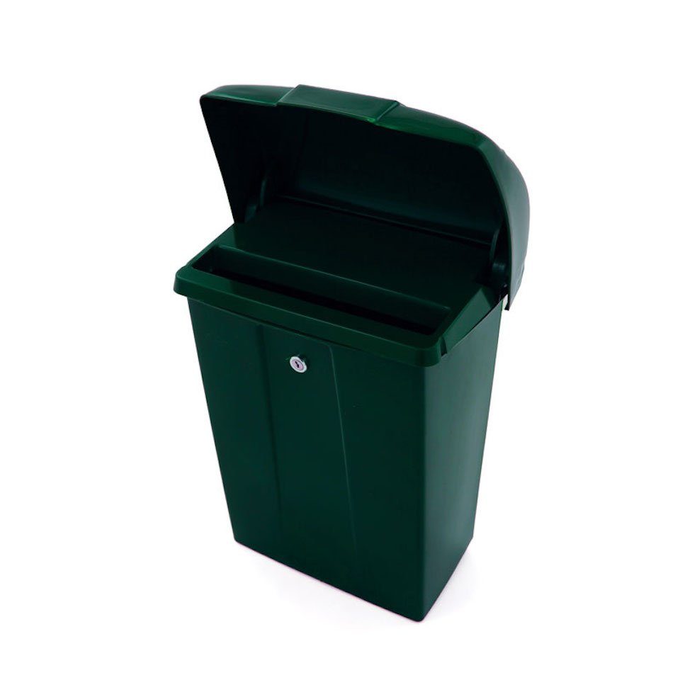 PROREGAL® Mülleimer Wandbriefkasten aus Kunststoff, Grün HxBxT 44x31x20cm