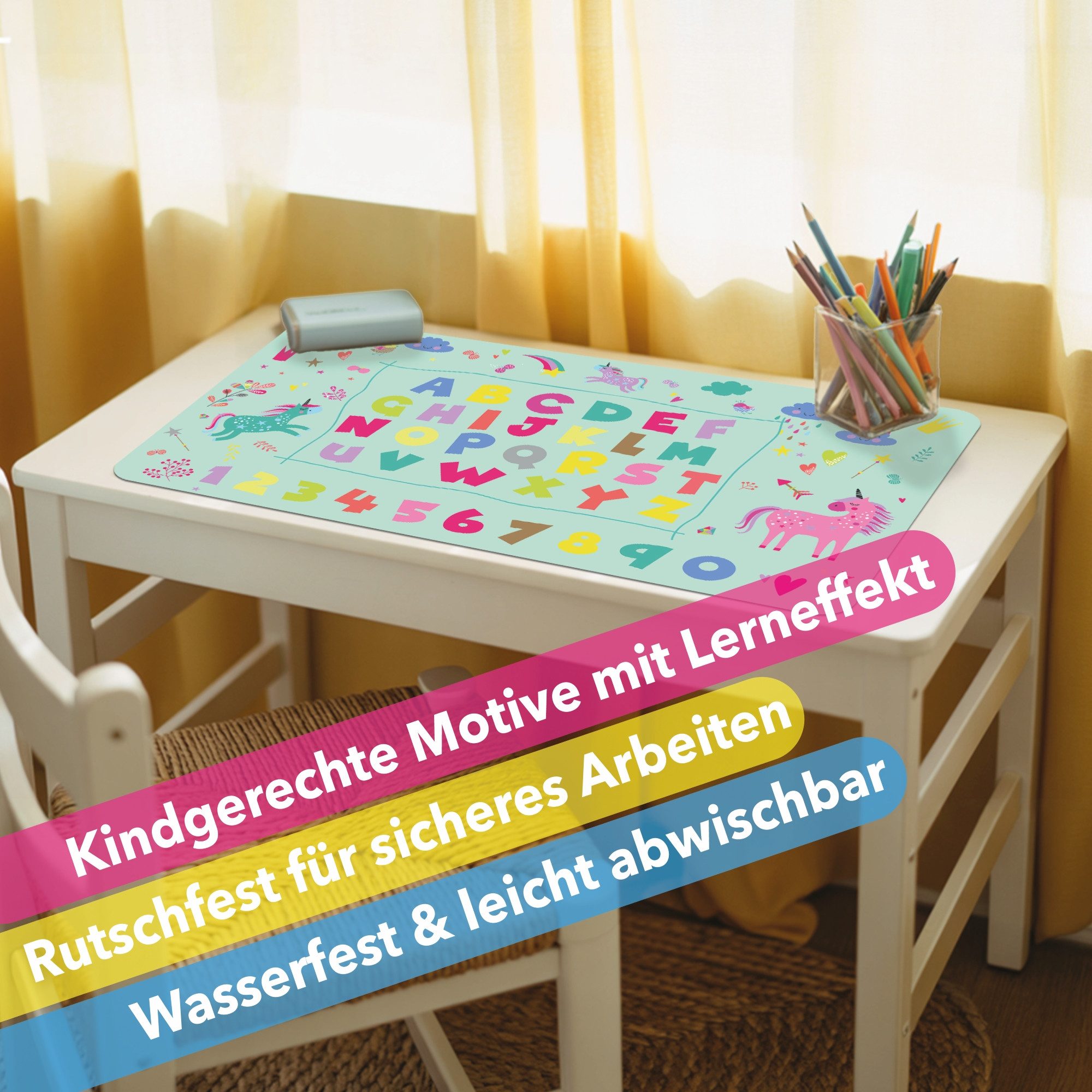 Lineo Schreibtischunterlage Malunterlage für Kinder abwischbar, (1 tlg., XXL Kinder-Tisch-Unterlage)