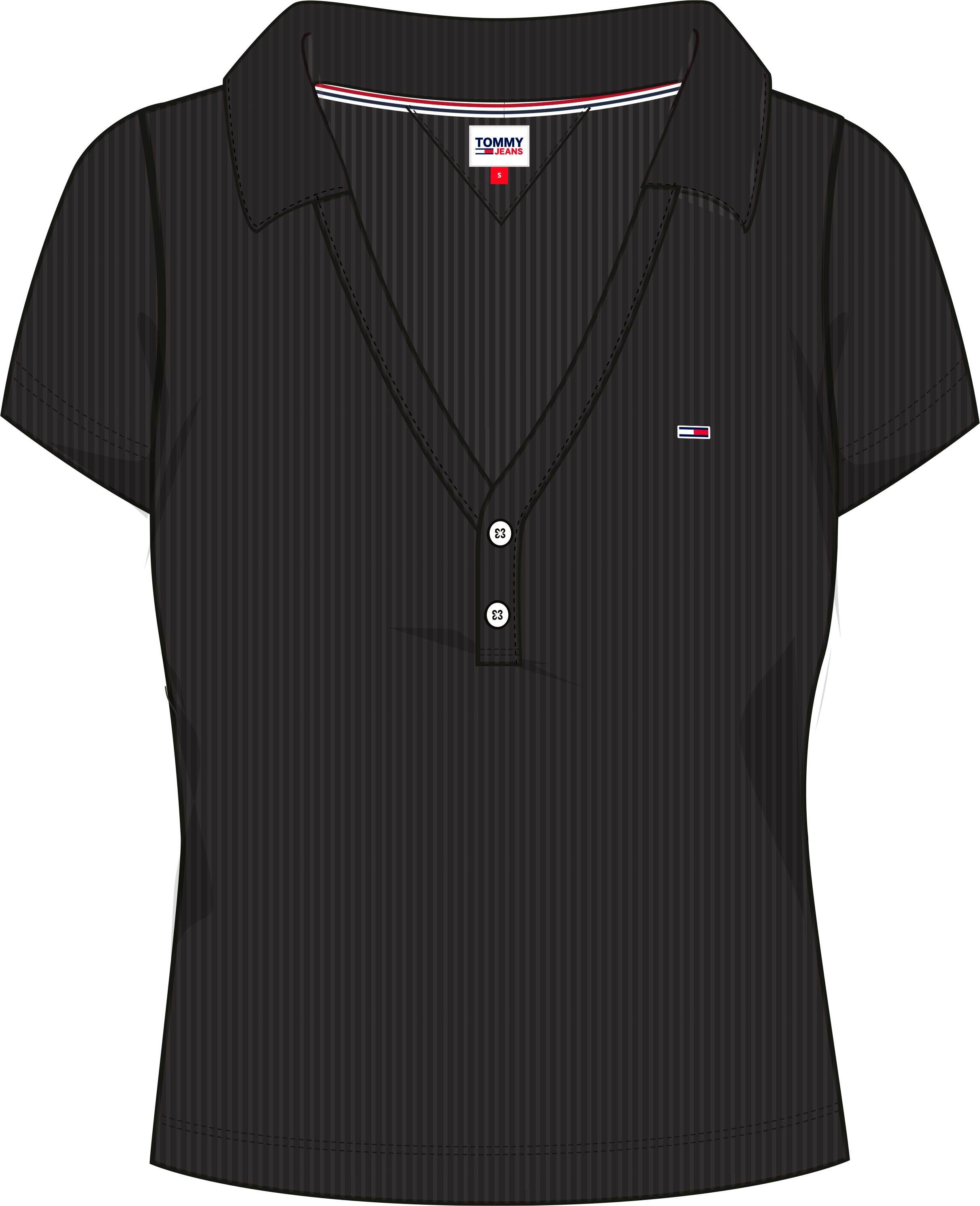 V-NECK TJW Knopfleiste mit Black kurzer Tommy Poloshirt Jeans ESSENTIAL POLO