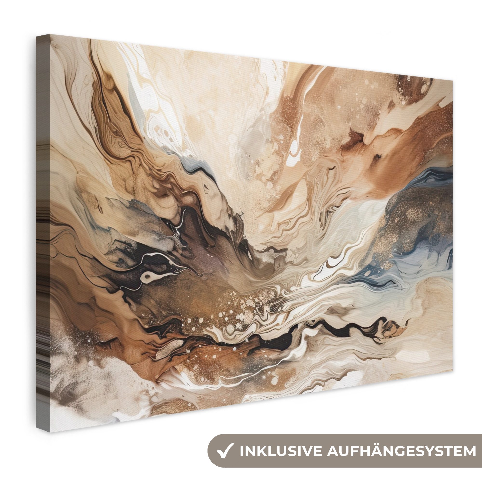 OneMillionCanvasses® Leinwandbild Abstrakt - Kunst - Farbe - Beige - Modern, Fotodruck (1 St), Leinwand Bilder Klein, Wand Dekoration Aesthetic 30x20 cm