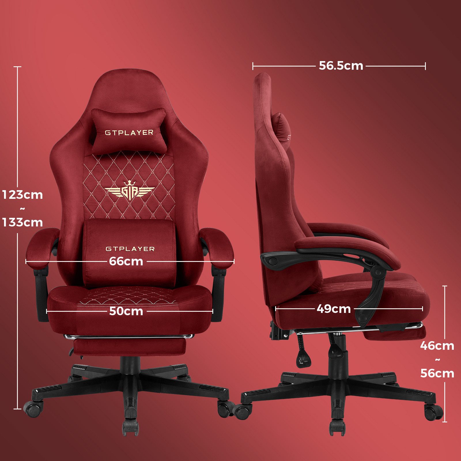 GTPLAYER Gaming-Stuhl Stoff Gaming Chair Ergonomisch Bürostuh PC Stuhl, 150kg Belastbarkeit, Schreibtischstuh mit Federsitzkissen und Fußstütze – Bild 3 von 5