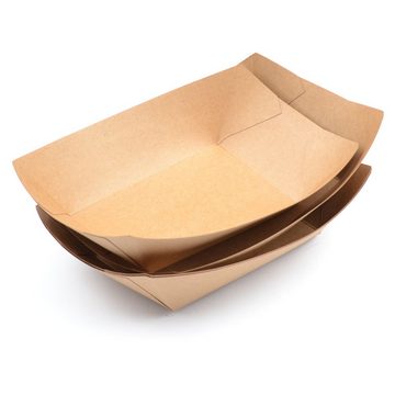 Einwegschale 500 Stück Kraft Karton-Snack-Schalen (200×125×53 mm), 800 ml (27 OZ), braun, Pappschale Pommesschale Foodtray Currywurst Snackschale