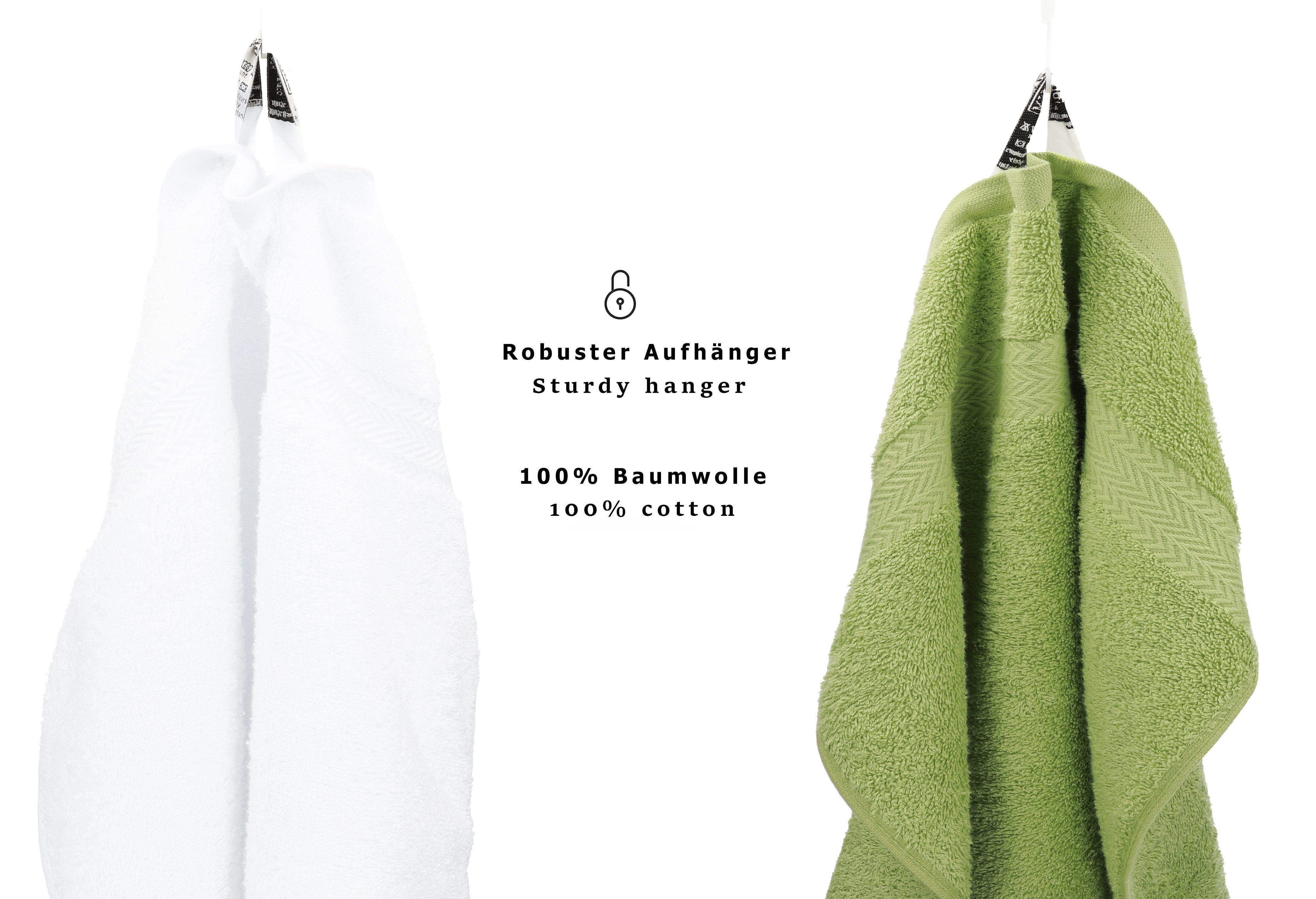 Farbe weiß/avocadogrün, 100% 12-TLG. Baumwolle, Betz Handtuch Premium Set (12-tlg) Handtuch Set