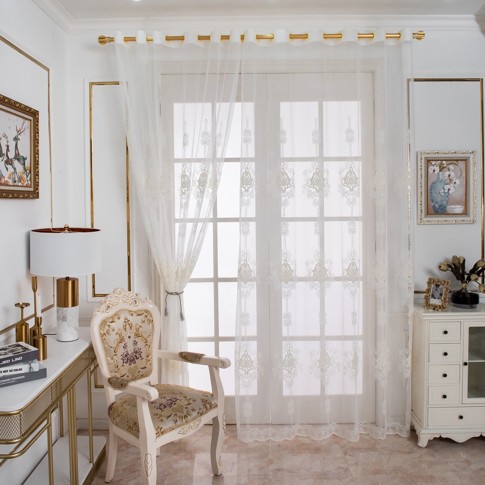 BTTO Scheibengardine Fertiggardinen Transparent Vorhang,Blumenstickerei, Sp günstig online kaufen