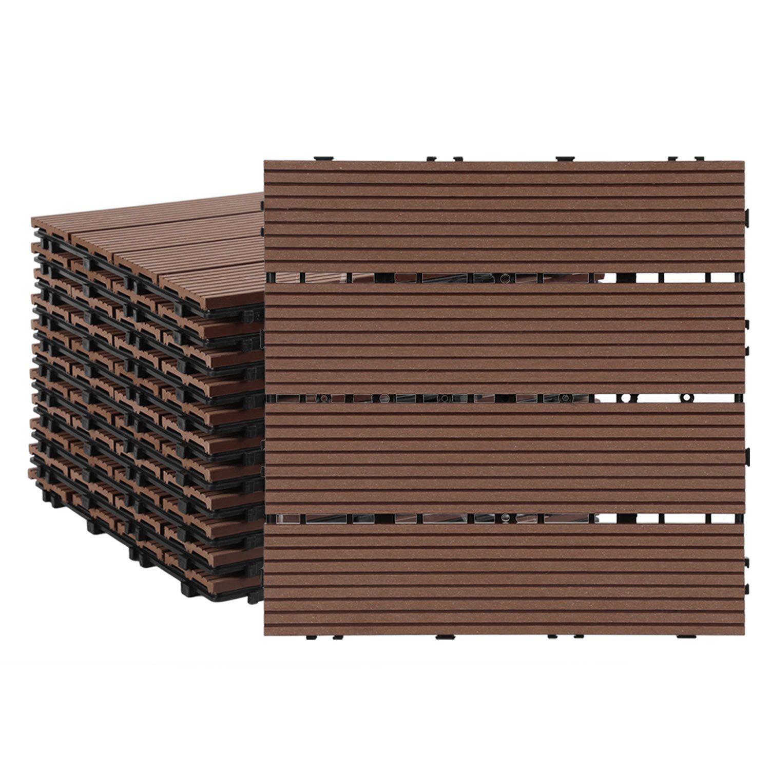 Terrassendielen WPC Terrassenfliesen in Holzoptik Klickfliesen mit Drainagensystem