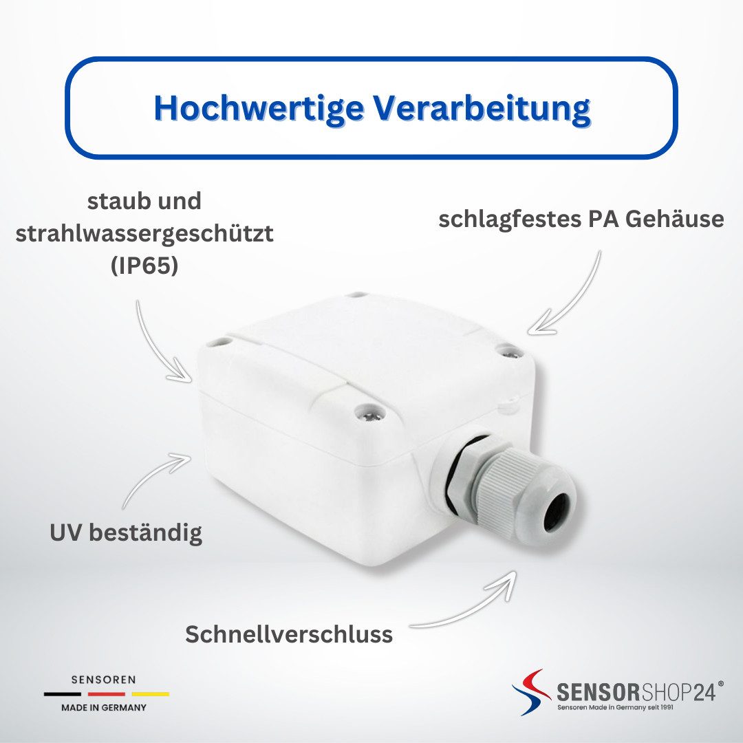 Sensorshop24 Sensor Außentemperaturfühler Basic mit passendem Temperatursensor, Lieferumfang: 1 x Gehäuse mit Sensor, 2 x Spax Schraube x 2 x Dübel