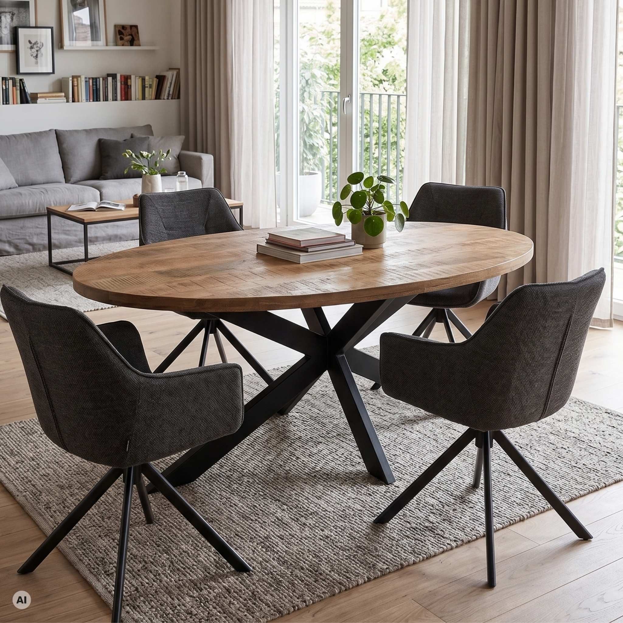 MR.DEKO Esszimmer-Set Essgruppe drehbare Esszimmerstühle San Carlo & Tisch Avola 180x90cm, (Küchenmöbel für 4-6 Personen, 5-St), Esstisch Holz mit Diningsesseln 360° drehbar