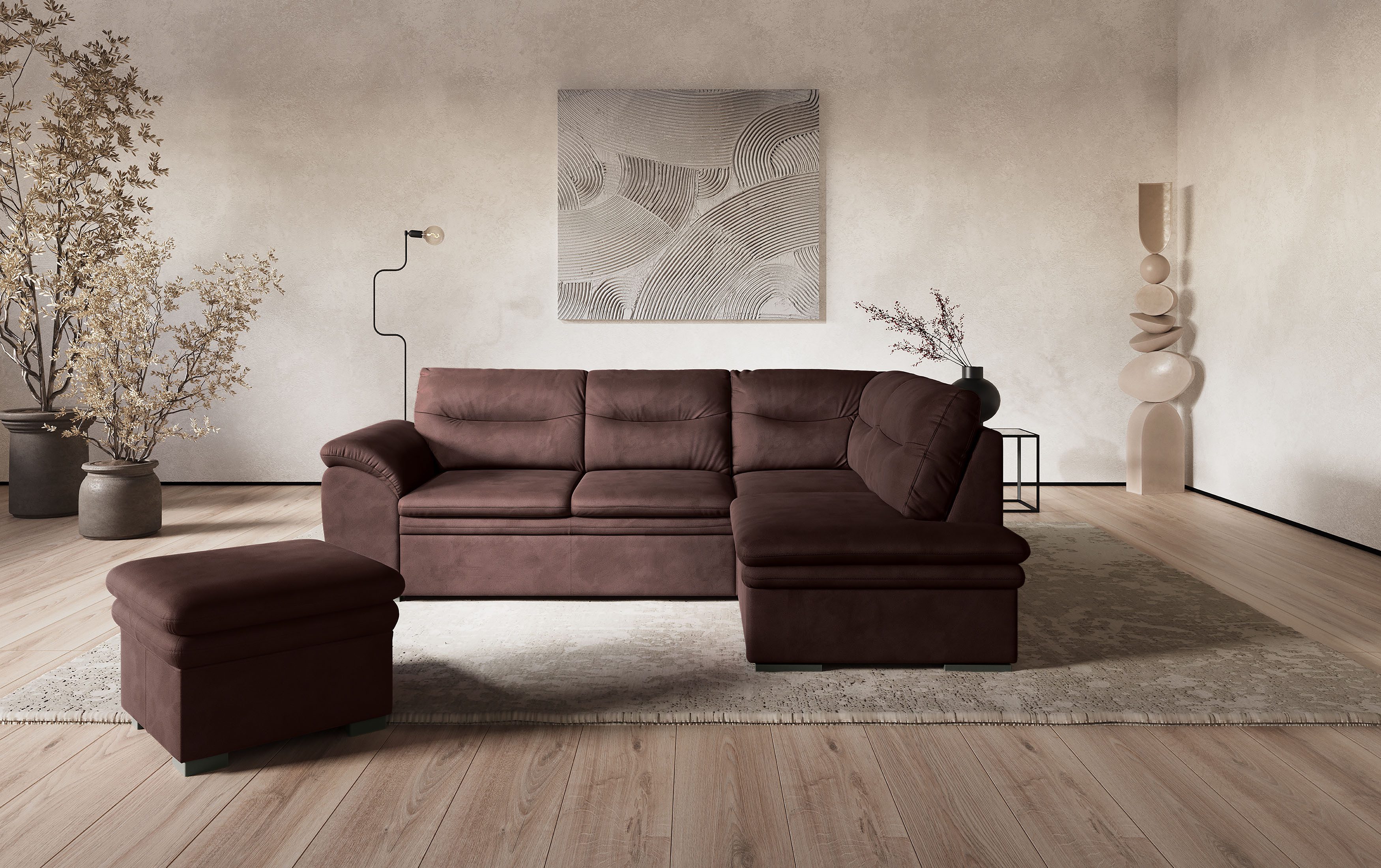 COTTA Ecksofa Leandra L-Form, wahlweise mit Bettfunktion & Bettkasten